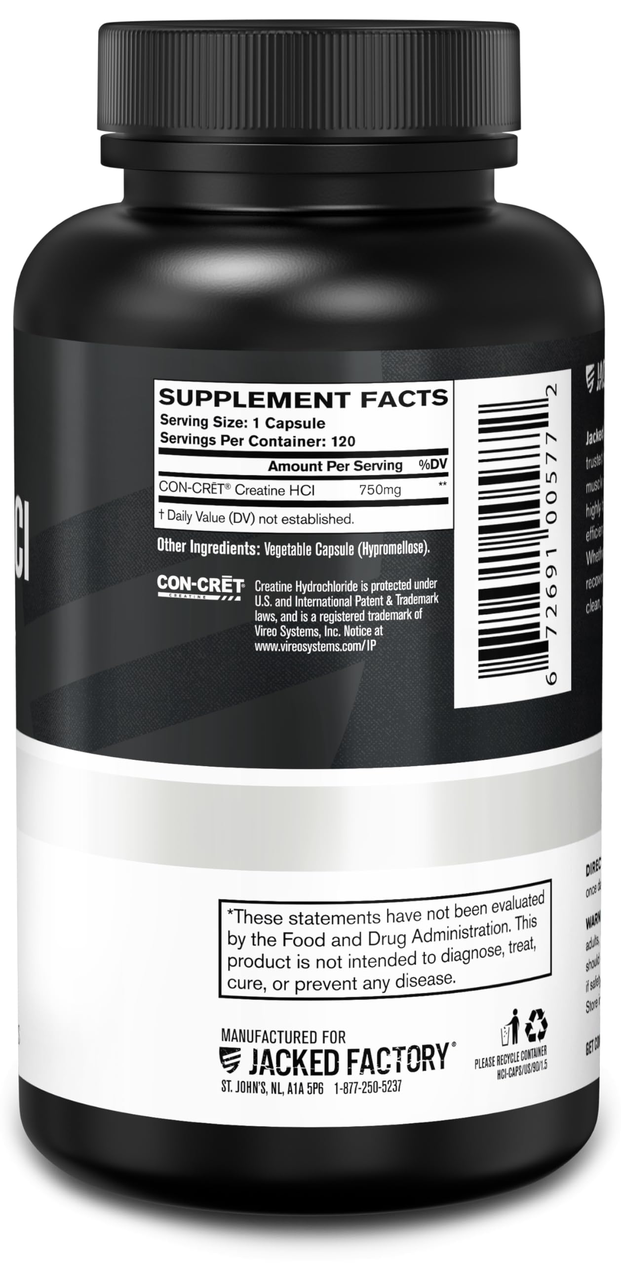Formulation sans ballonnements des capsules Creatine HCl de Jacked Factory.