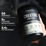 Verre d'eau avec Jacked Factory Créatine + Peptides, mélange clair et efficace.