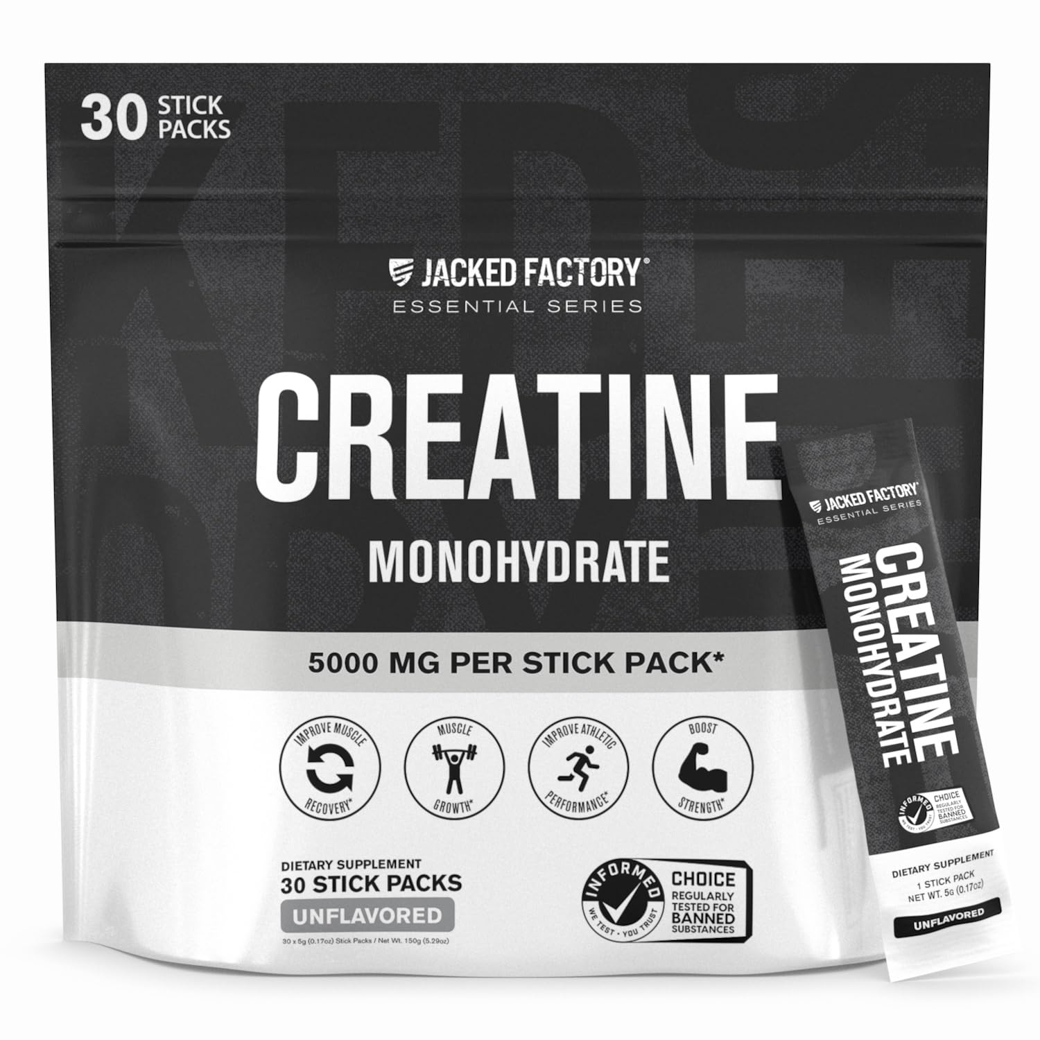 Jacked Factory Créatine Monohydrate, boîte 150 g pratique pour l'entraînement.