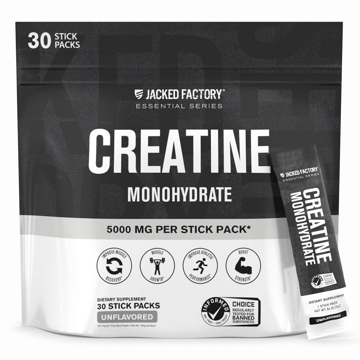 Jacked Factory Créatine Monohydrate, boîte 150 g pratique pour l'entraînement.
