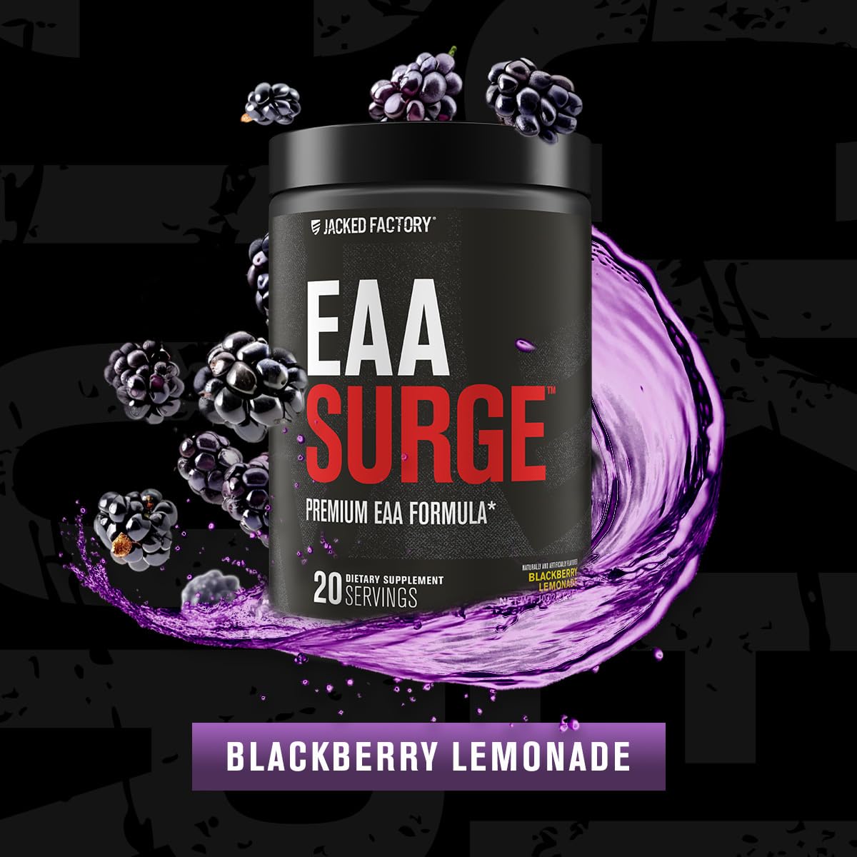 Jacked Factory EAA Surge — Boisson prête à boire, goût mûre-citronnade rafraîchissant.