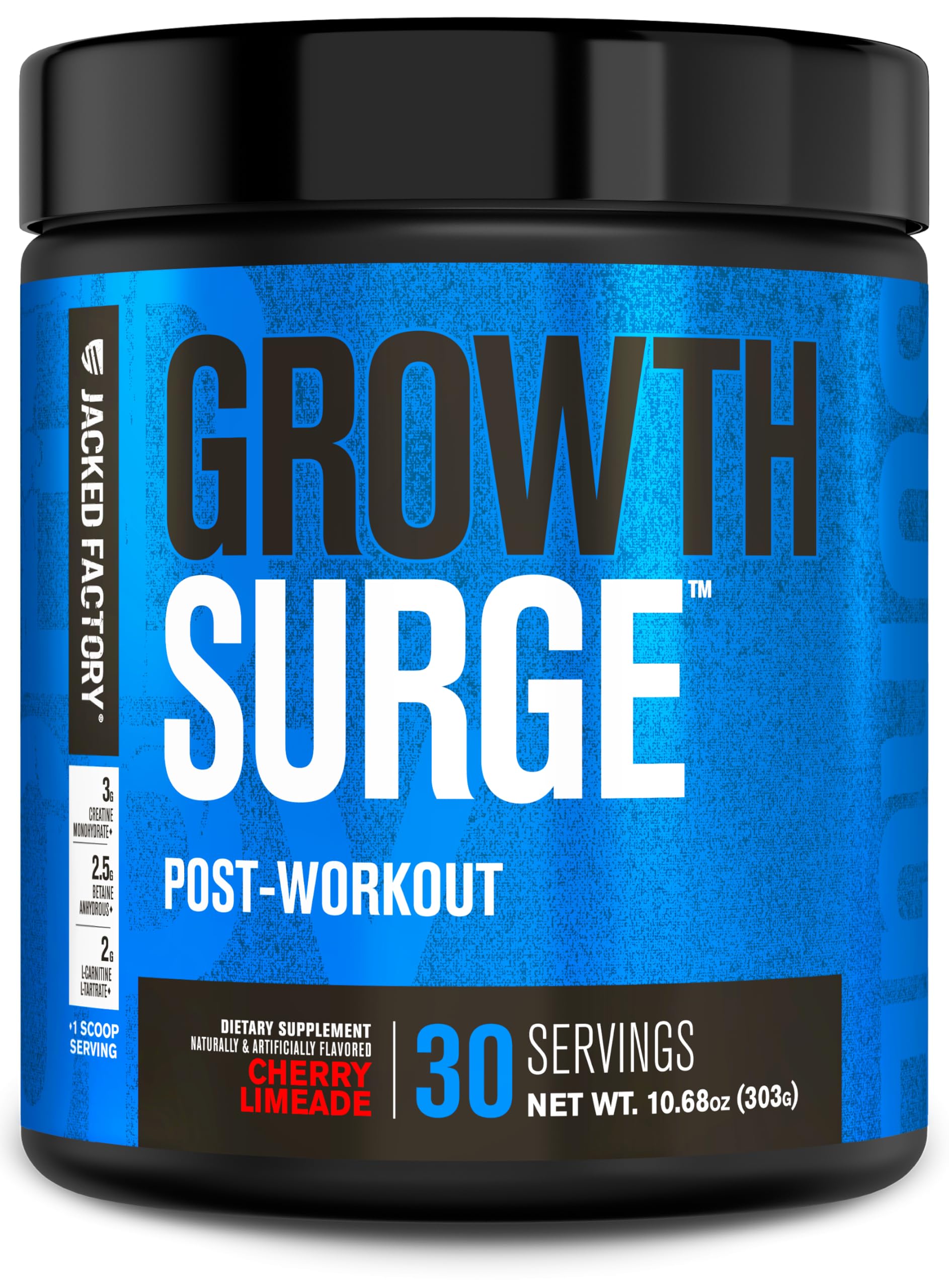 Growth Surge de Jacked Factory, bouteille cerise-limeade prête pour récupération après l'entraînement.
