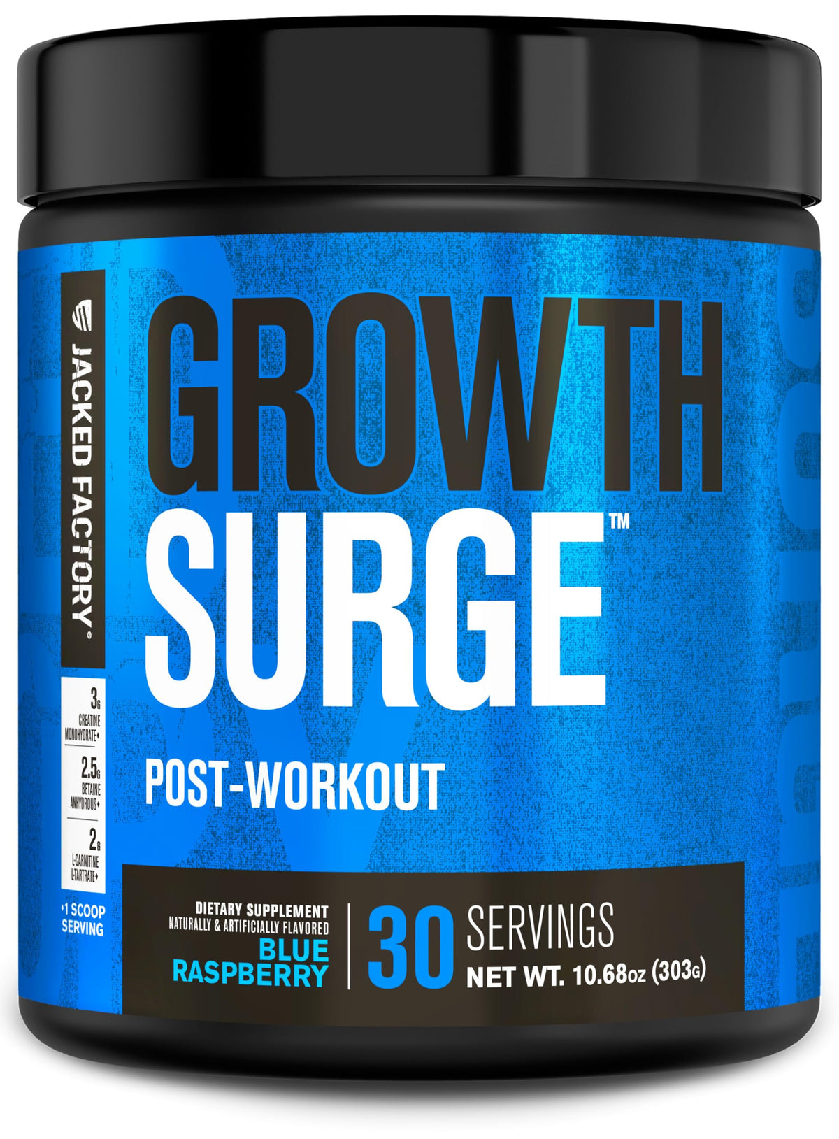 Jacked Factory Growth Surge dans une bouteille, goût framboise bleue, idéale post-entraînement.