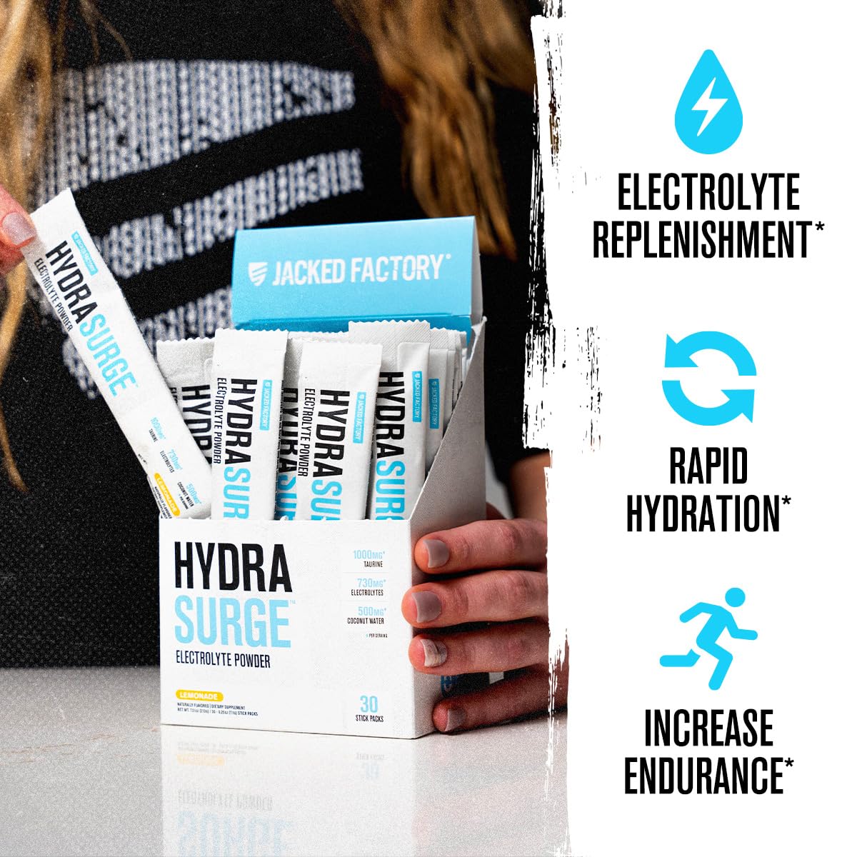 Hydrasurge se dissout dans l'eau sans sucre, goût citron rafraîchissant