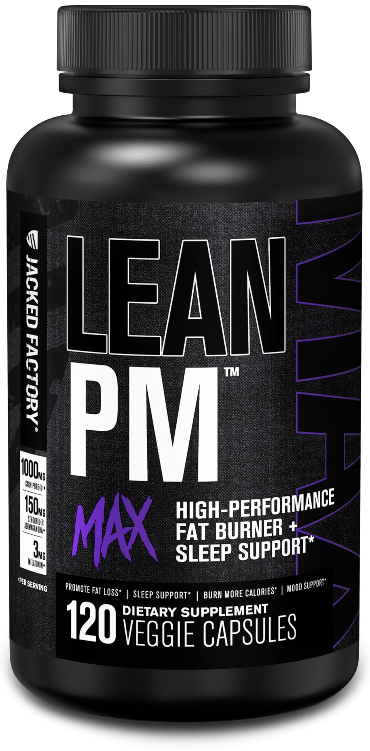 Jacked Factory Lean PM Max - Bouteille visible, soutien sommeil et métabolisme.