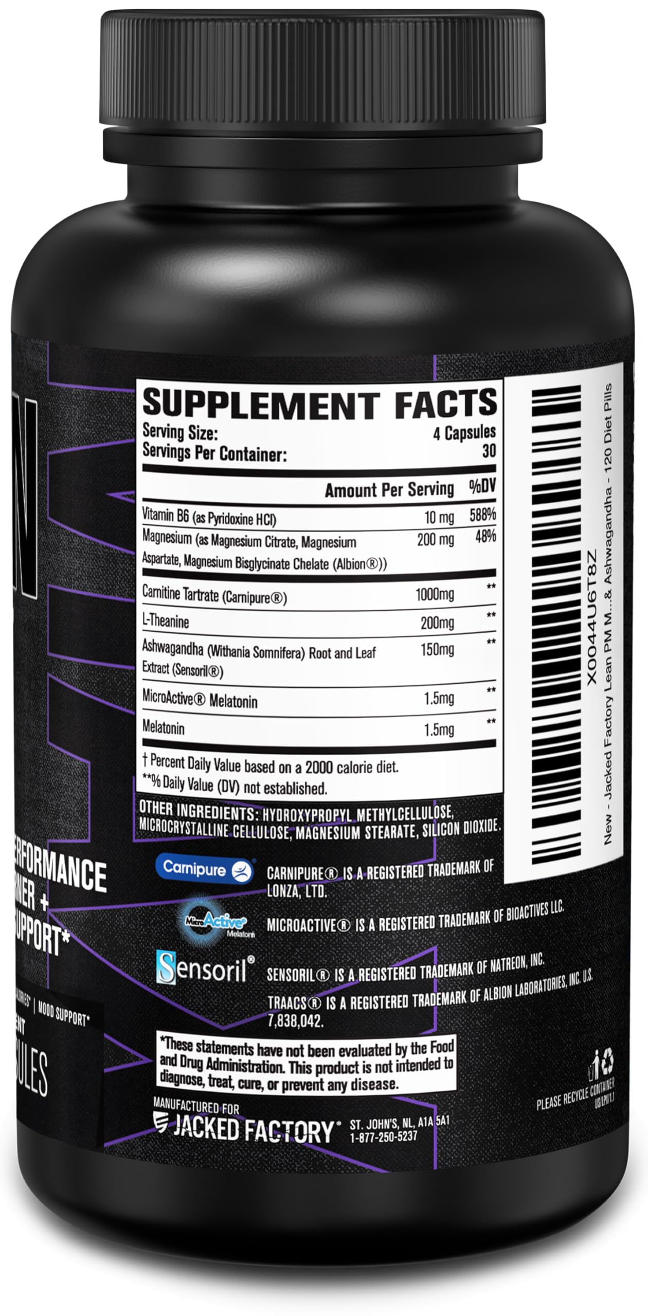 Jacked Factory Lean PM Max - Formule cGMP et contrôle qualité rigoureux.