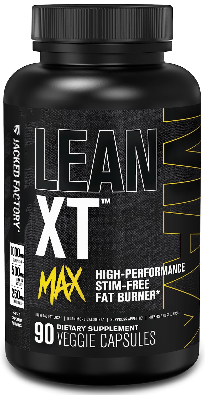 Lean-XT Max de Jacked Factory : bouteille de comprimés pour soutenir la combustion des graisses.