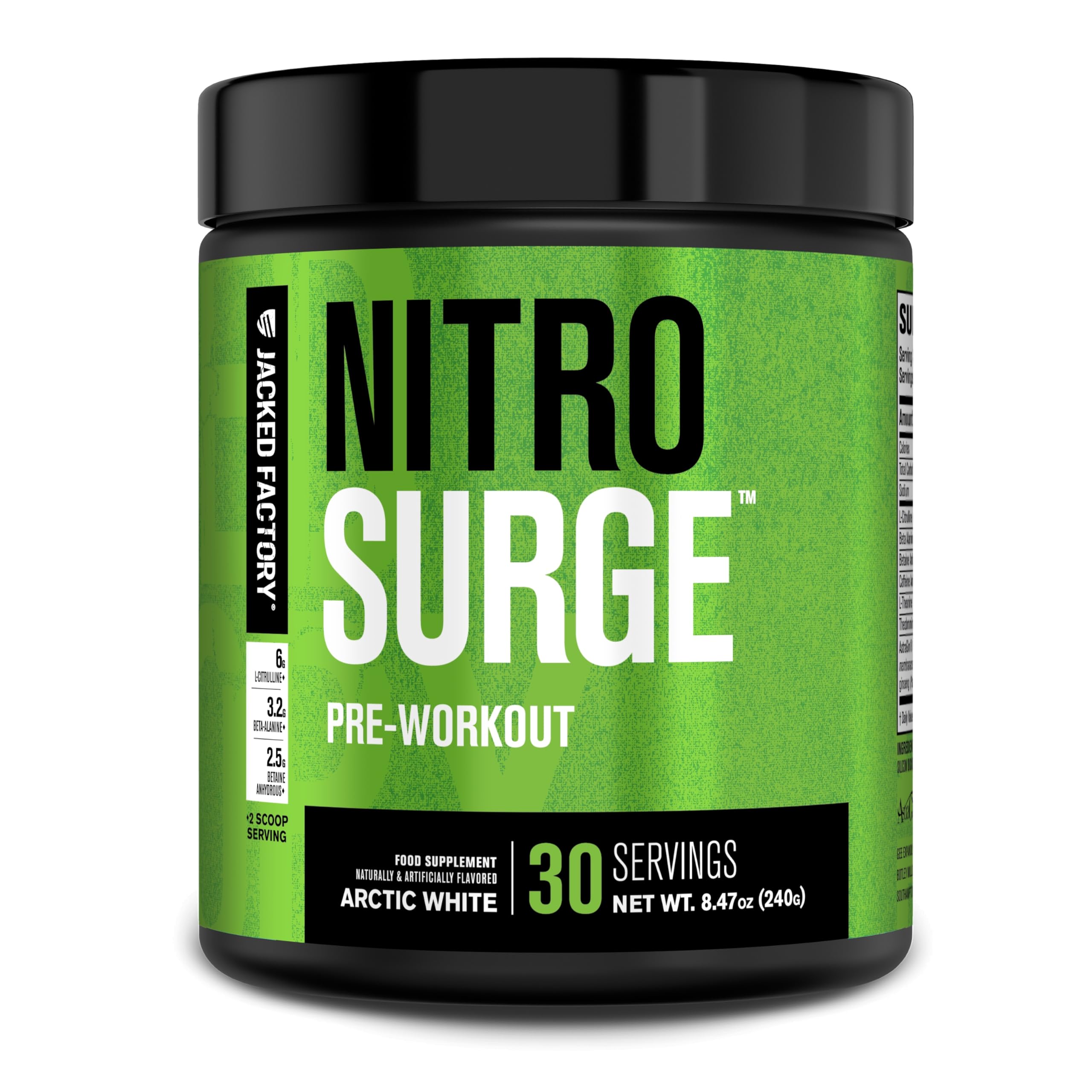 Jacked Factory Nitrosurge énergie-poudre offre une énergie soutenue pendant l'entraînement.