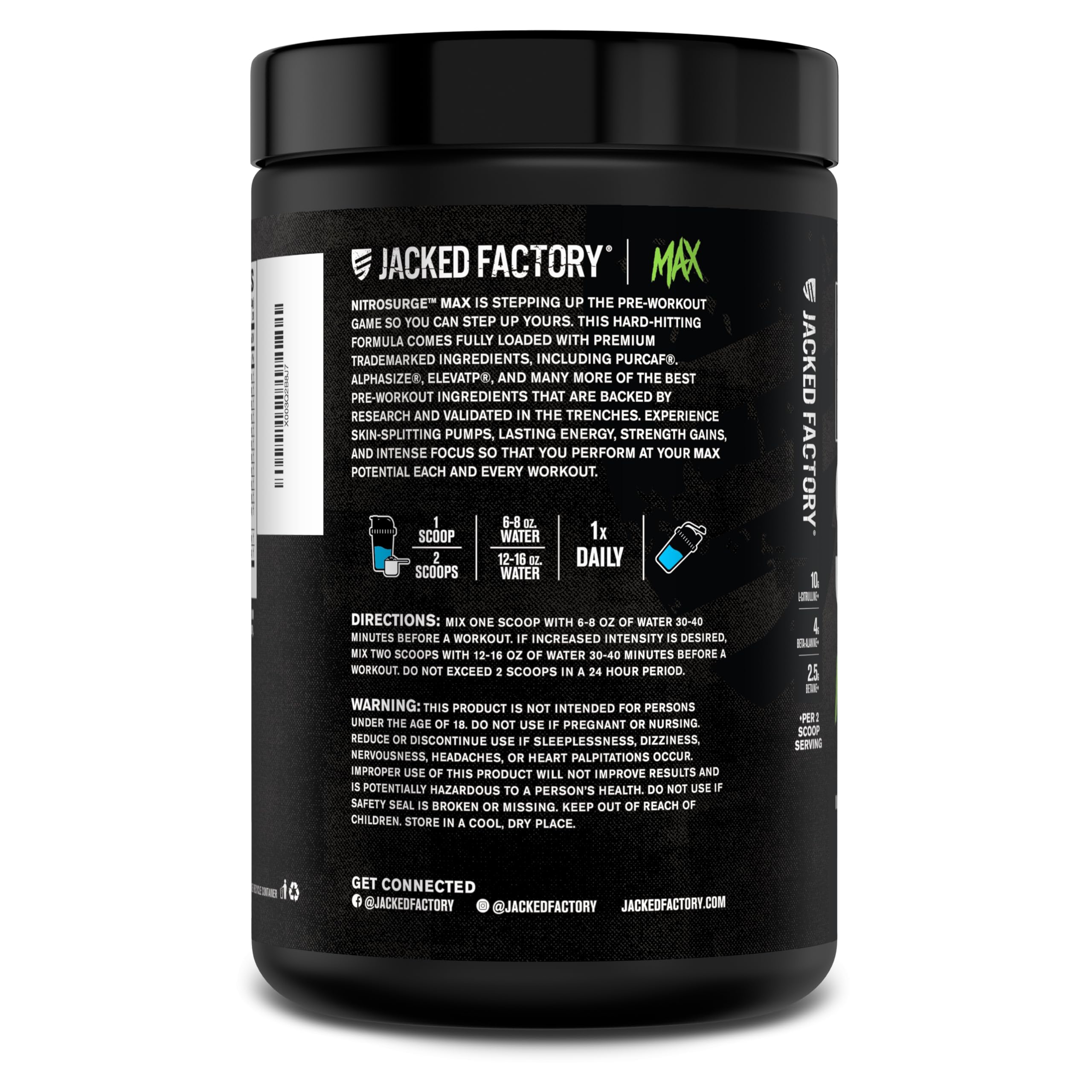 Jacked Factory Nitrosurge Max — étiquette et packaging du produit.
