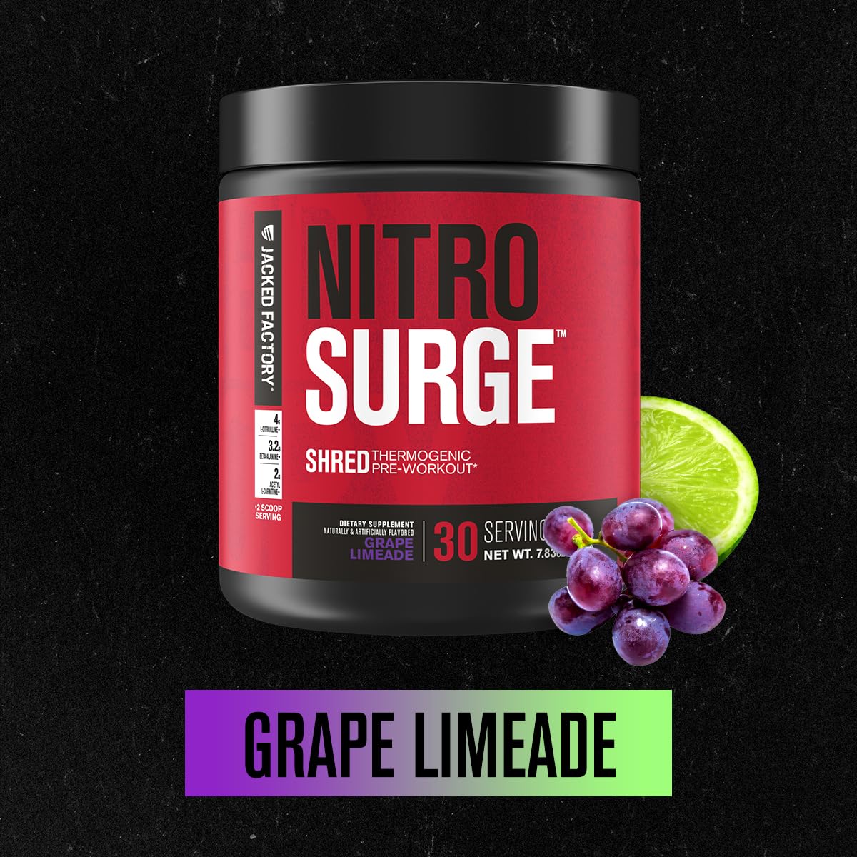 Jacked Factory Nitrosurge Shred, doseur-poudre, préparation rapide avant l’entraînement.
