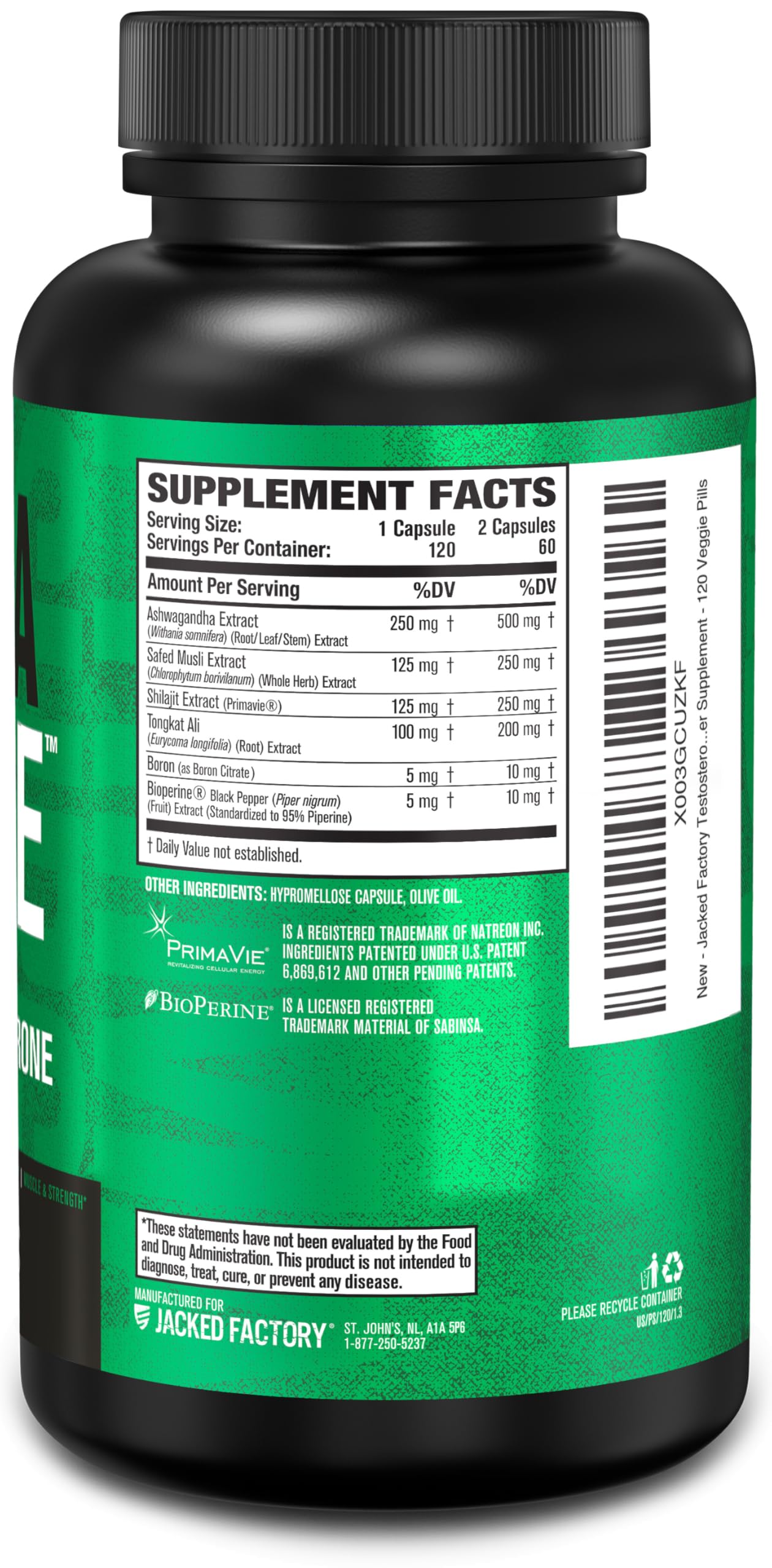 Jacked Factory Primasurge – fiche nutritionnelle claire pour guider l'utilisation.