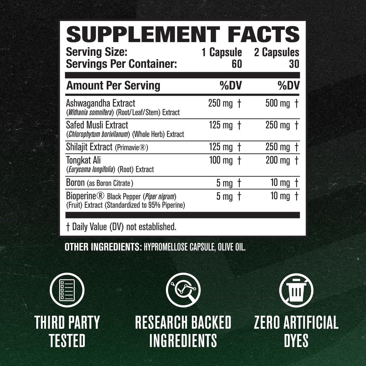 Jacked Factory Primasurge – ingrédients clés Tongkat Ali, PrimaVie et Ashwagandha.