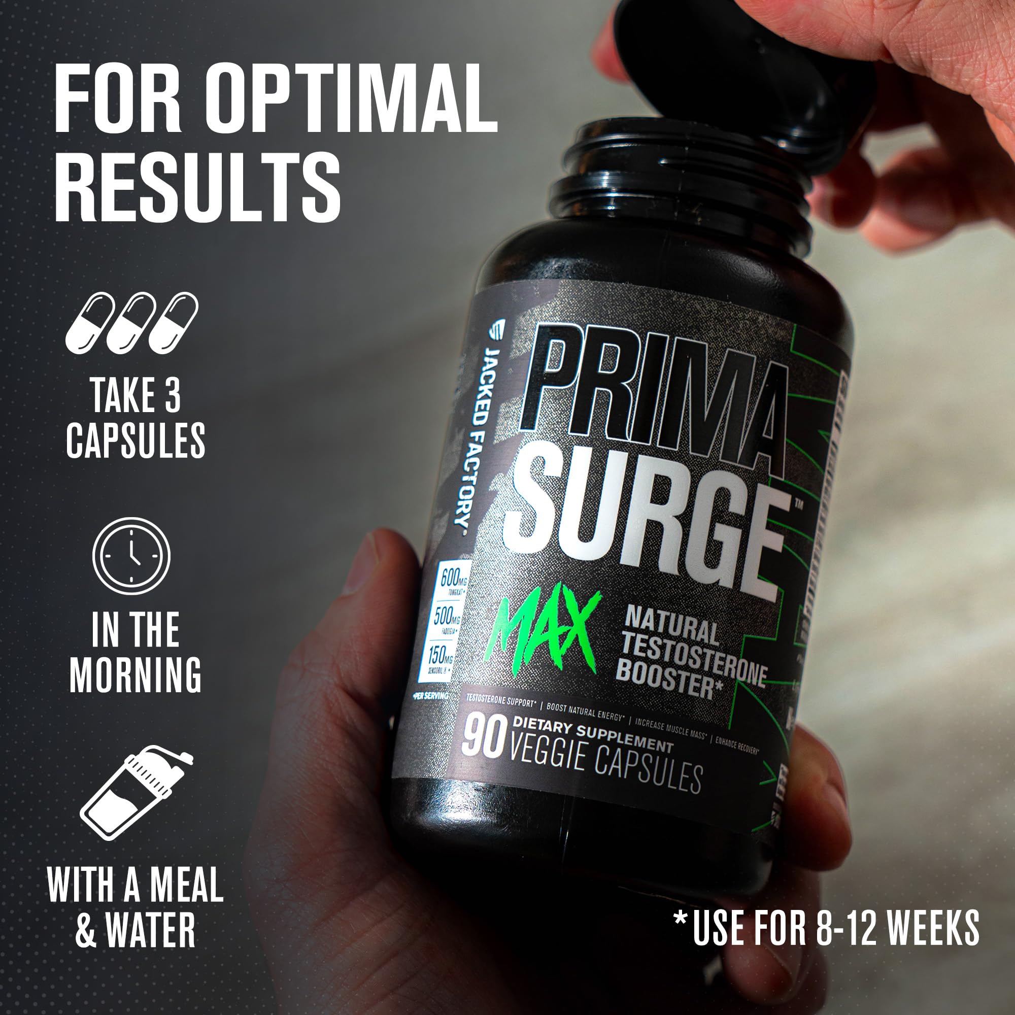 Sensoril Ashwagandha et zinc dans Primasurge Max pour endurance et récupération.