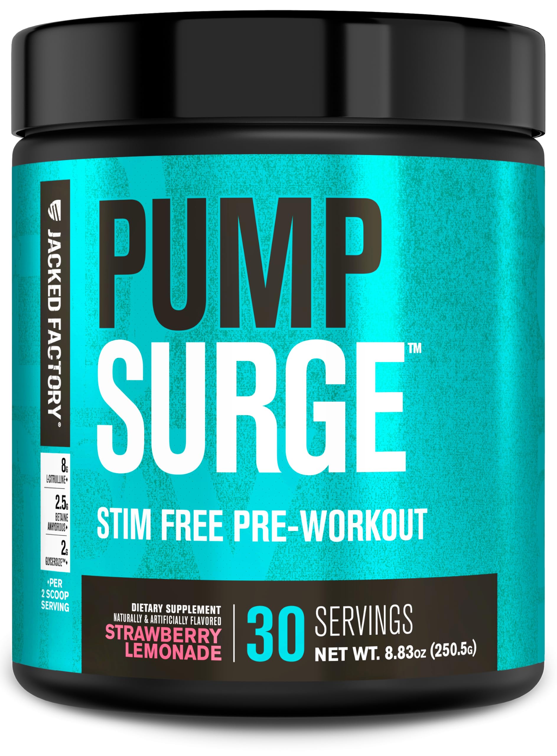 Jacked Factory Pumpsurge, bouteille fraise-citronnade, goût rafraîchissant et sans caféine.
