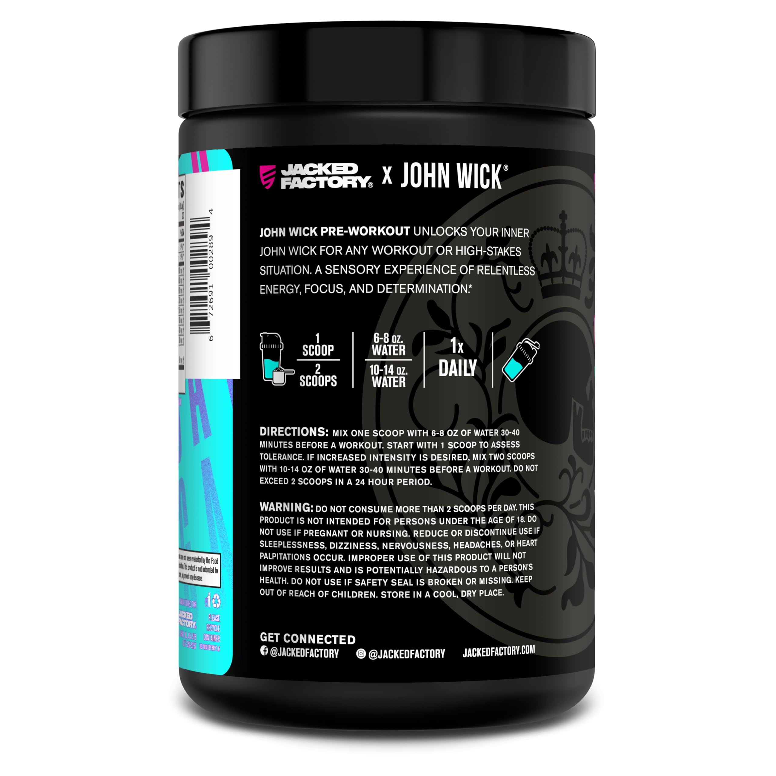 Jacked Factory Wick Mode packaging, emballage clair et visibilité en gym.