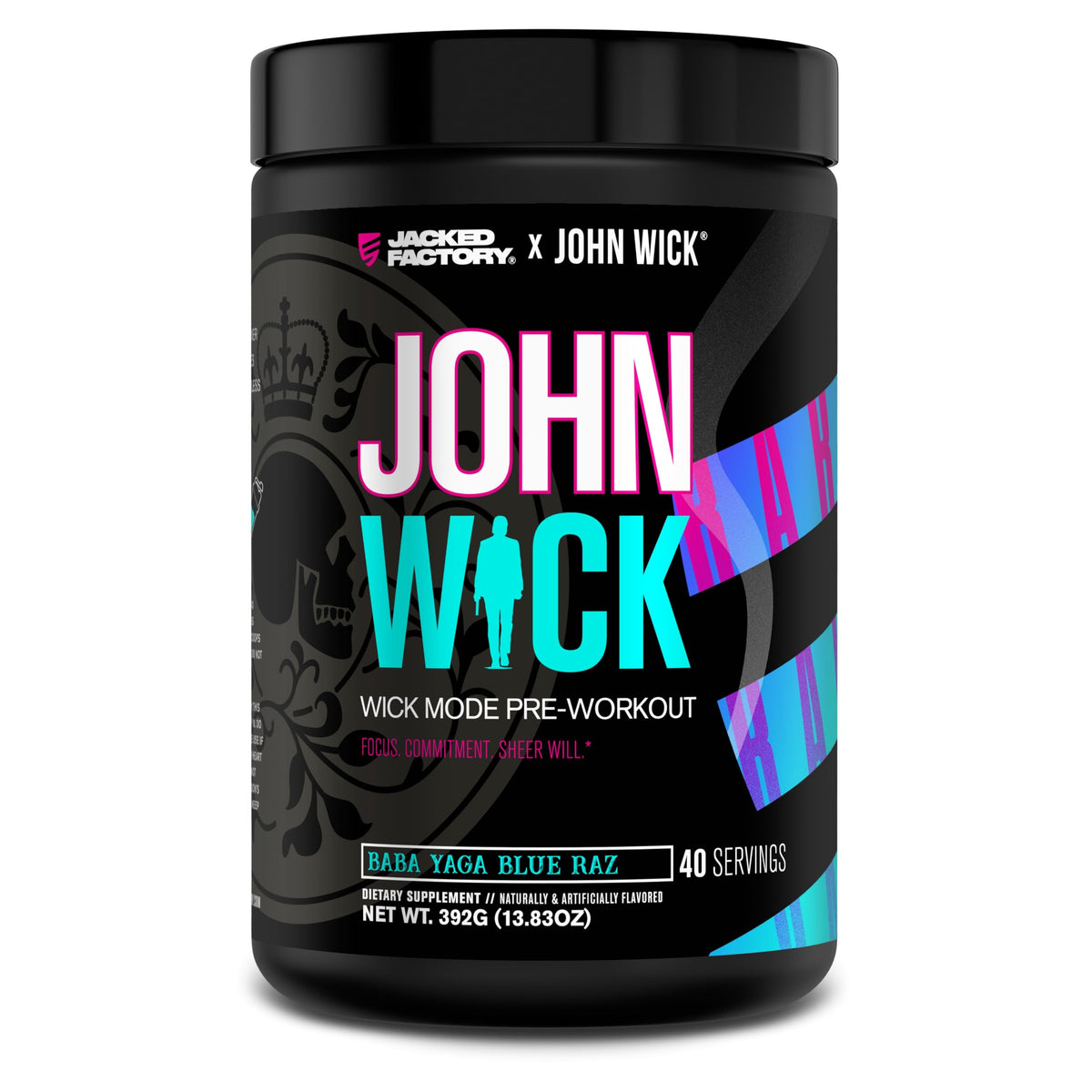 Jacked Factory Wick Mode poudre-présentation évoque une énergie prête pour l'entraînement.