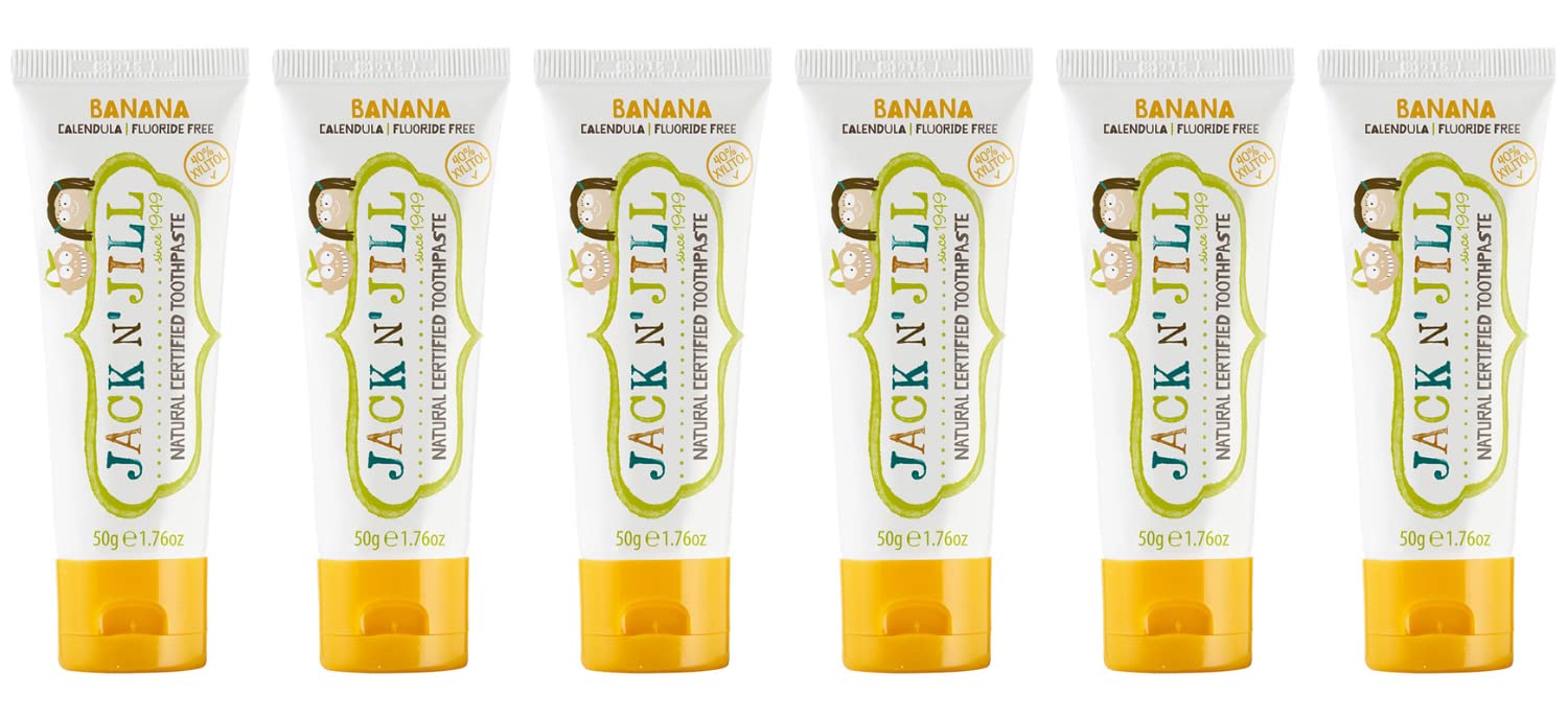 Dentifrice Jack N' Jill pour enfants banane en tube, goût agréable pour un brossage plaisant.