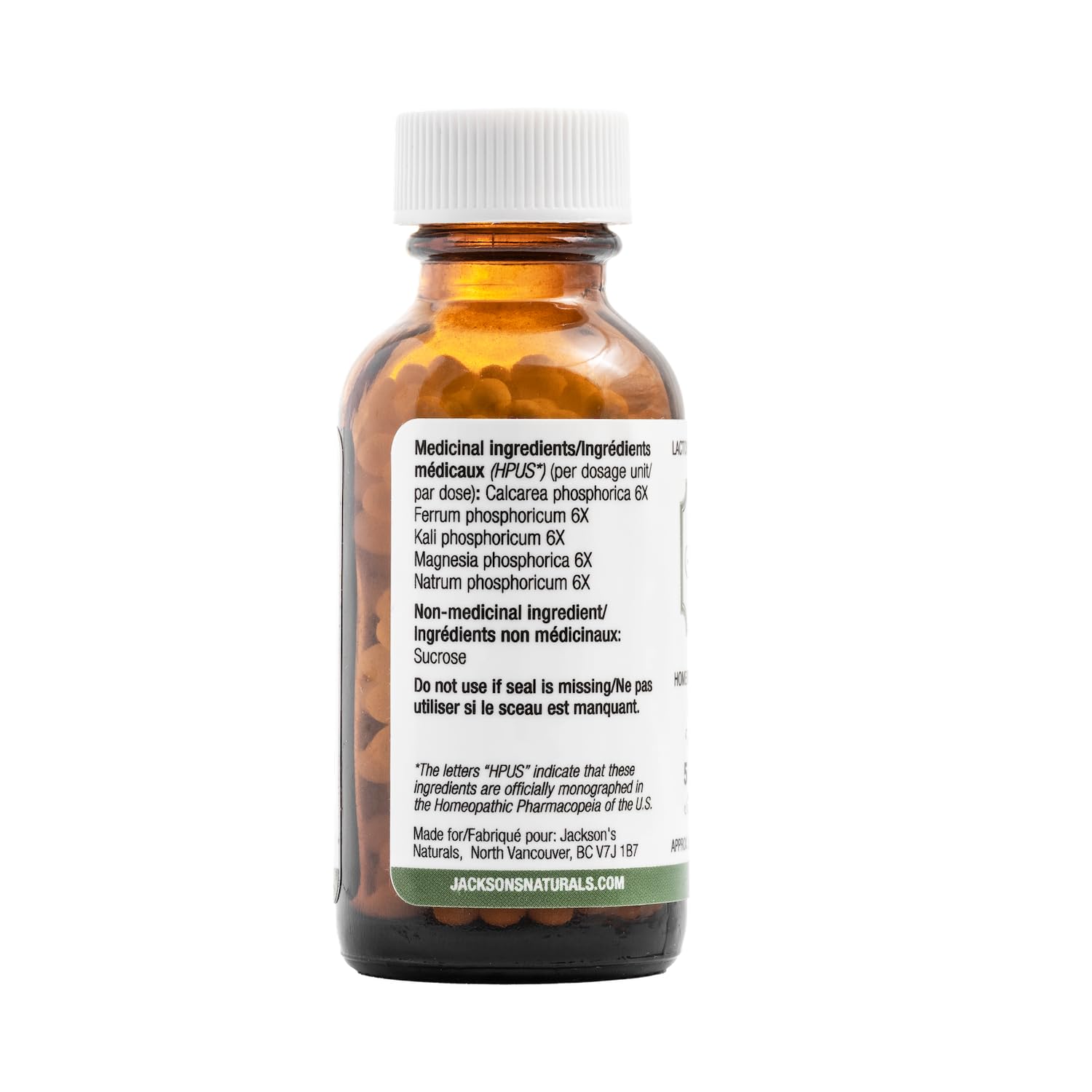 Jackson's 5-en-1 Phosphates, étiquette HPUS claire pour traçabilité et sécurité.
