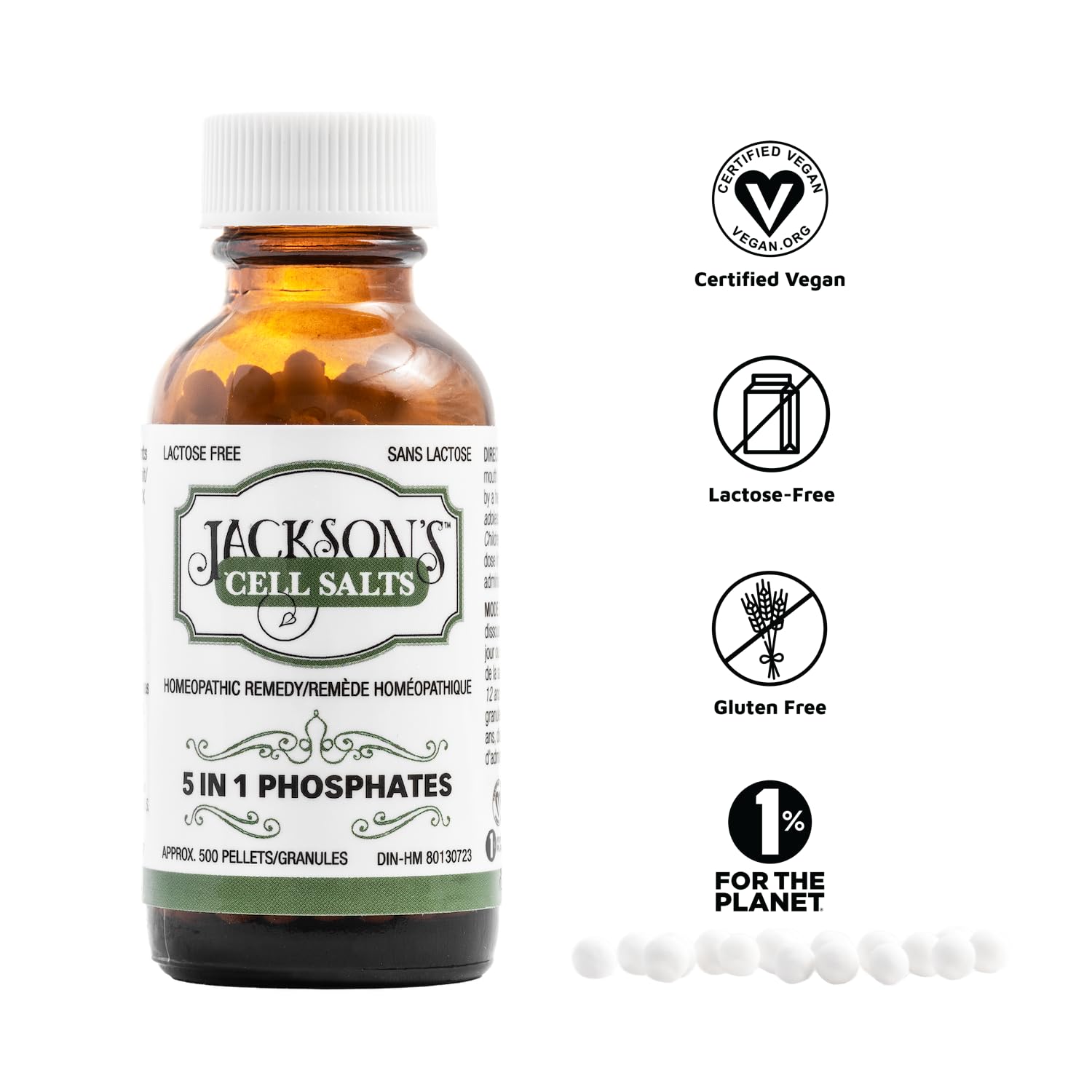 Jackson's 5-en-1 Phosphates, pellets visibles, dose quotidienne simplifiée pour équilibre.
