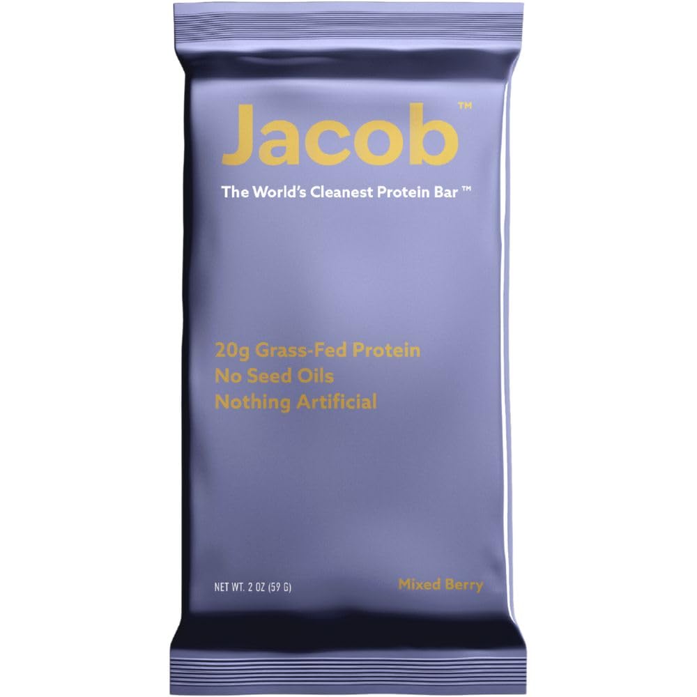 Barre Jacob emballage mélange fruits rouges, snack sain pratique à emporter.