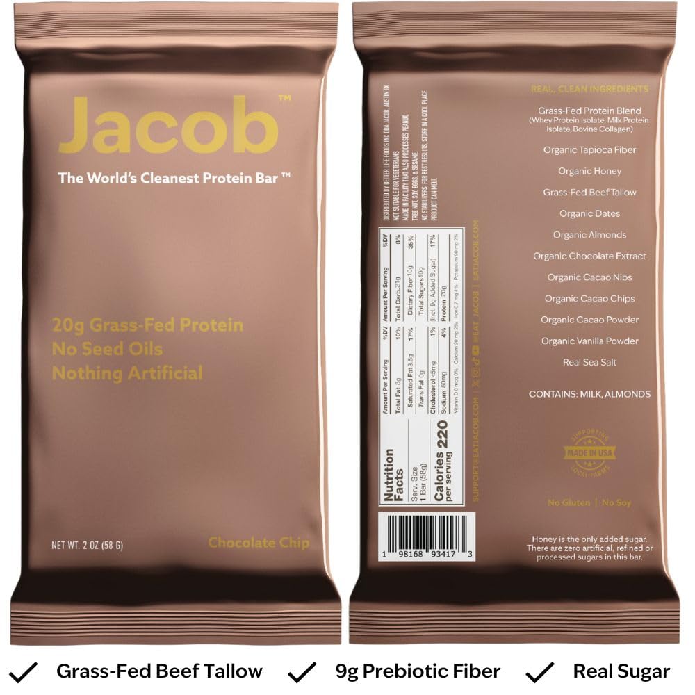 Jacob Bar protéine chocolat, snack pratique sans additifs artificiels.