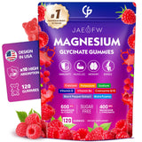 Gommes JAENFW magnésium glycinate en bouteille, saveur framboise, soutien potentiel d'énergie quotidienne.