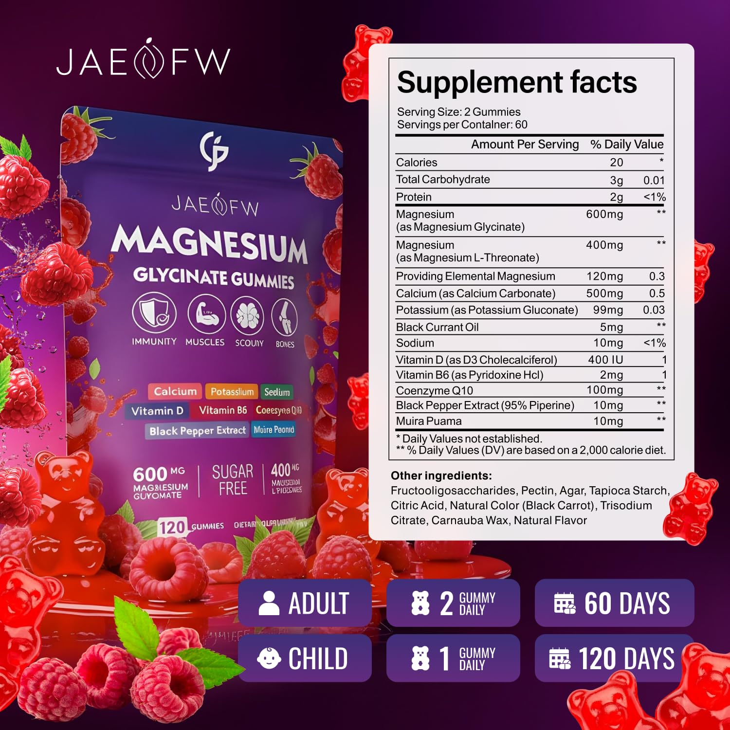 Emballage JAENFW, étiquette claire pour une utilisation régulière des gommes.