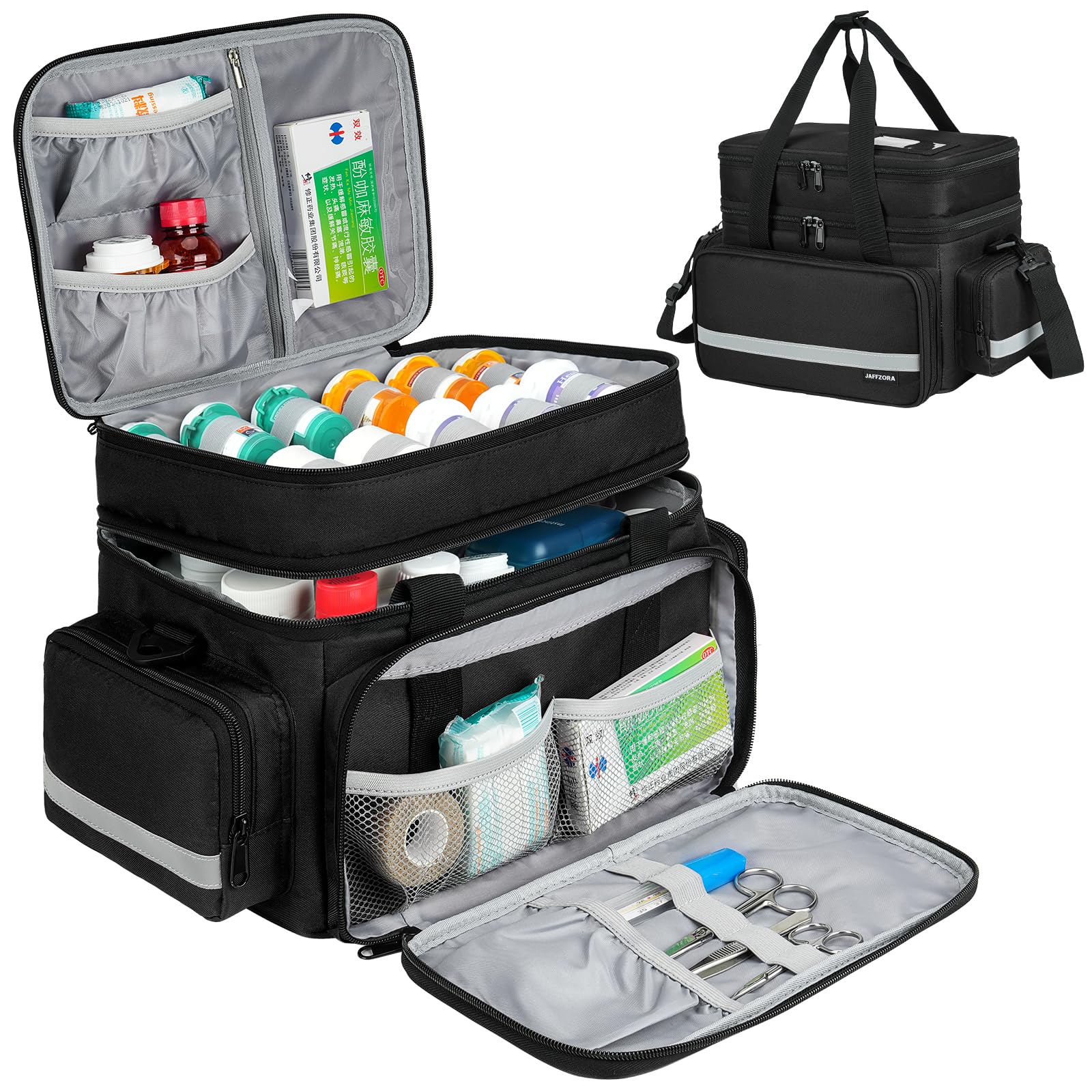 Organisateur Jaffzora pour bouteilles de medicaments, double couche, pratique en voyage.