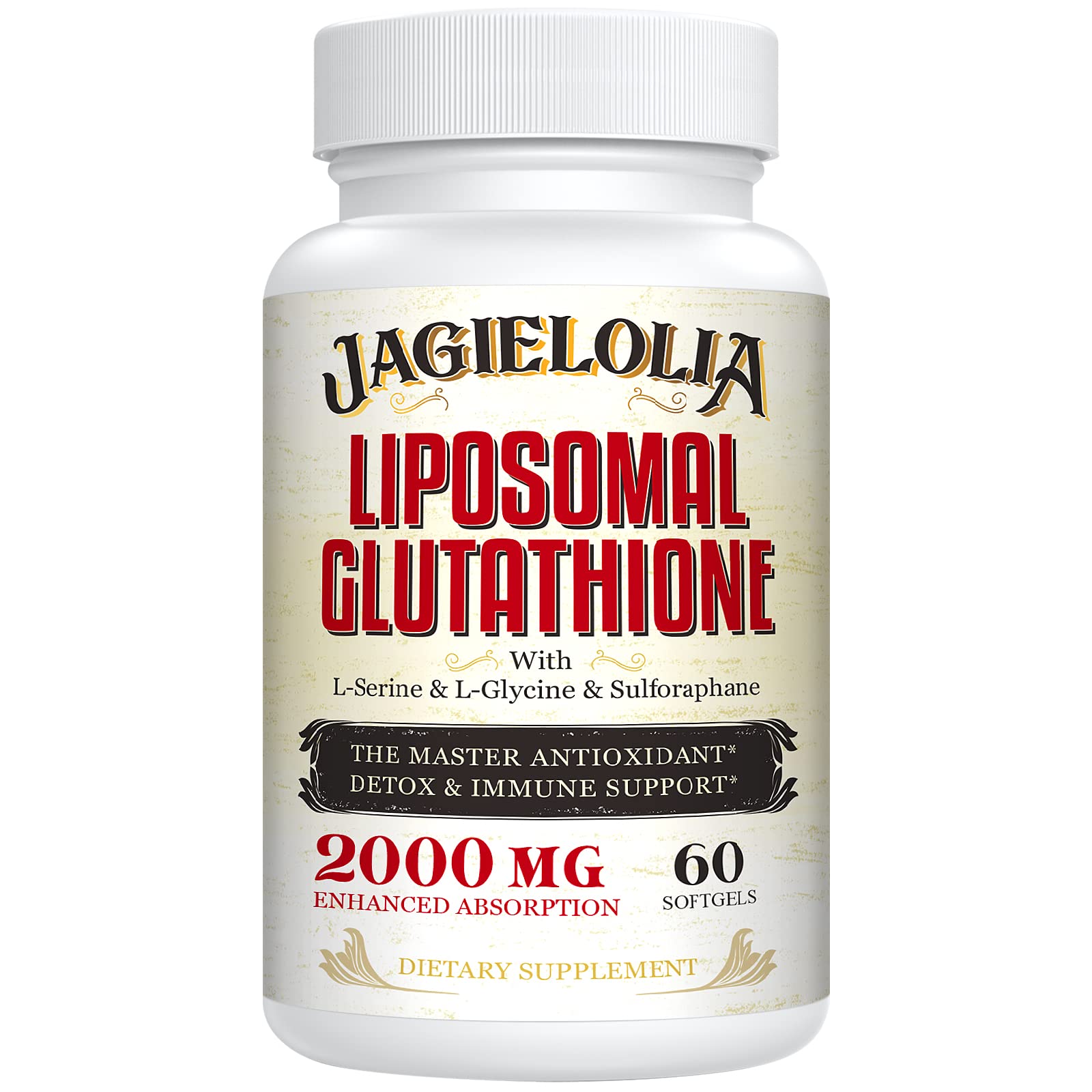 Jagielolia Liposomal Glutathione, bouteille et gélules, soutien antioxydant quotidien.