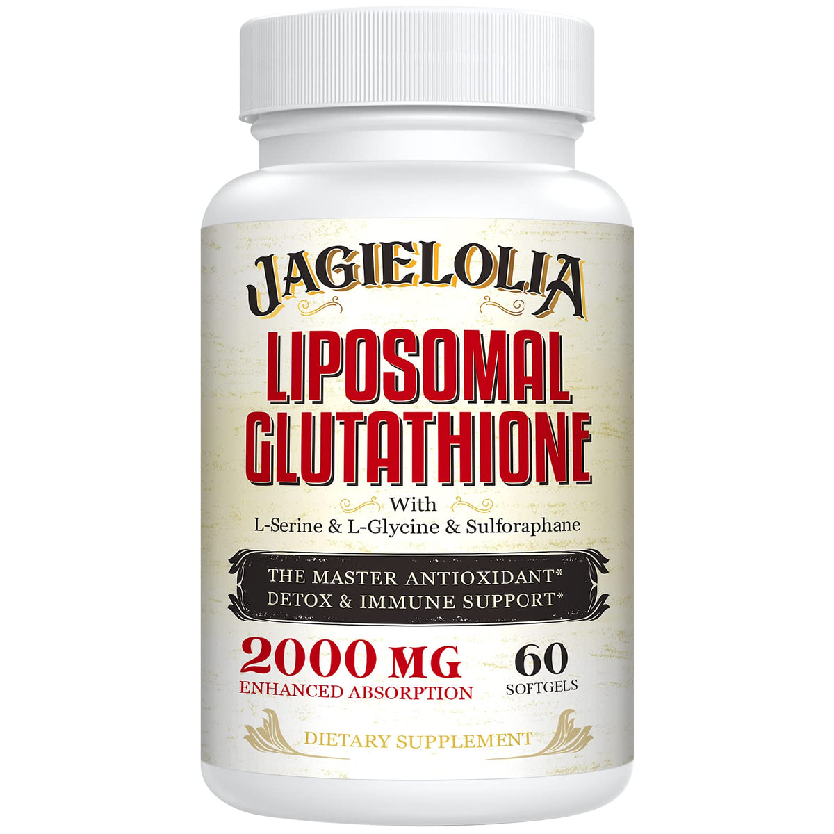 Jagielolia Liposomal Glutathione, bouteille et gélules, soutien antioxydant quotidien.