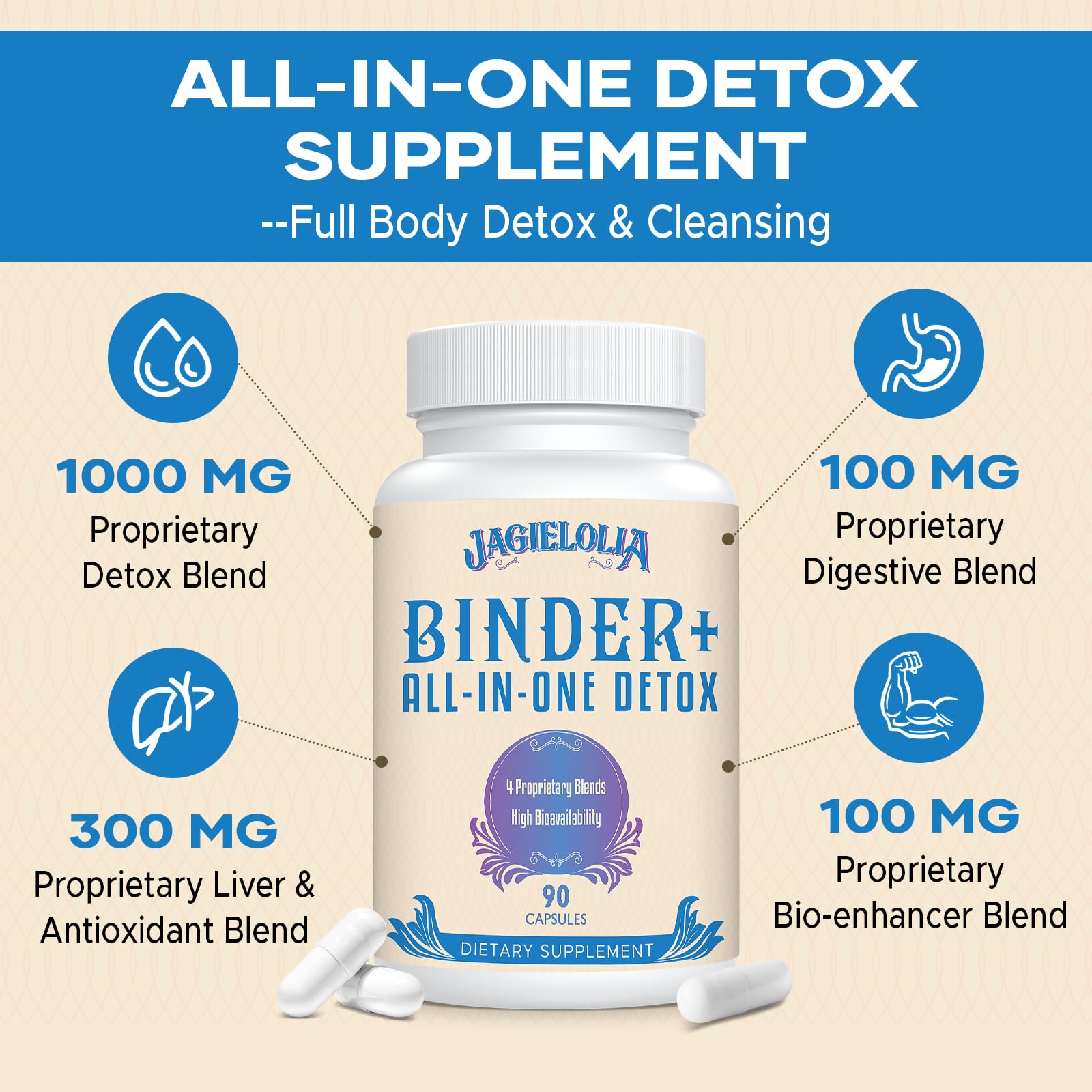 Jagielolia Detox Binder — capsules veganes, sans additifs artificiels