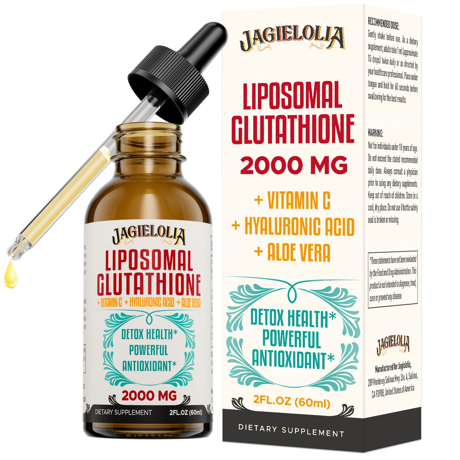 Jagielolia liposomal glutathione liquide 2000mg — bouteille prête à soutenir l'énergie et la vitalité.