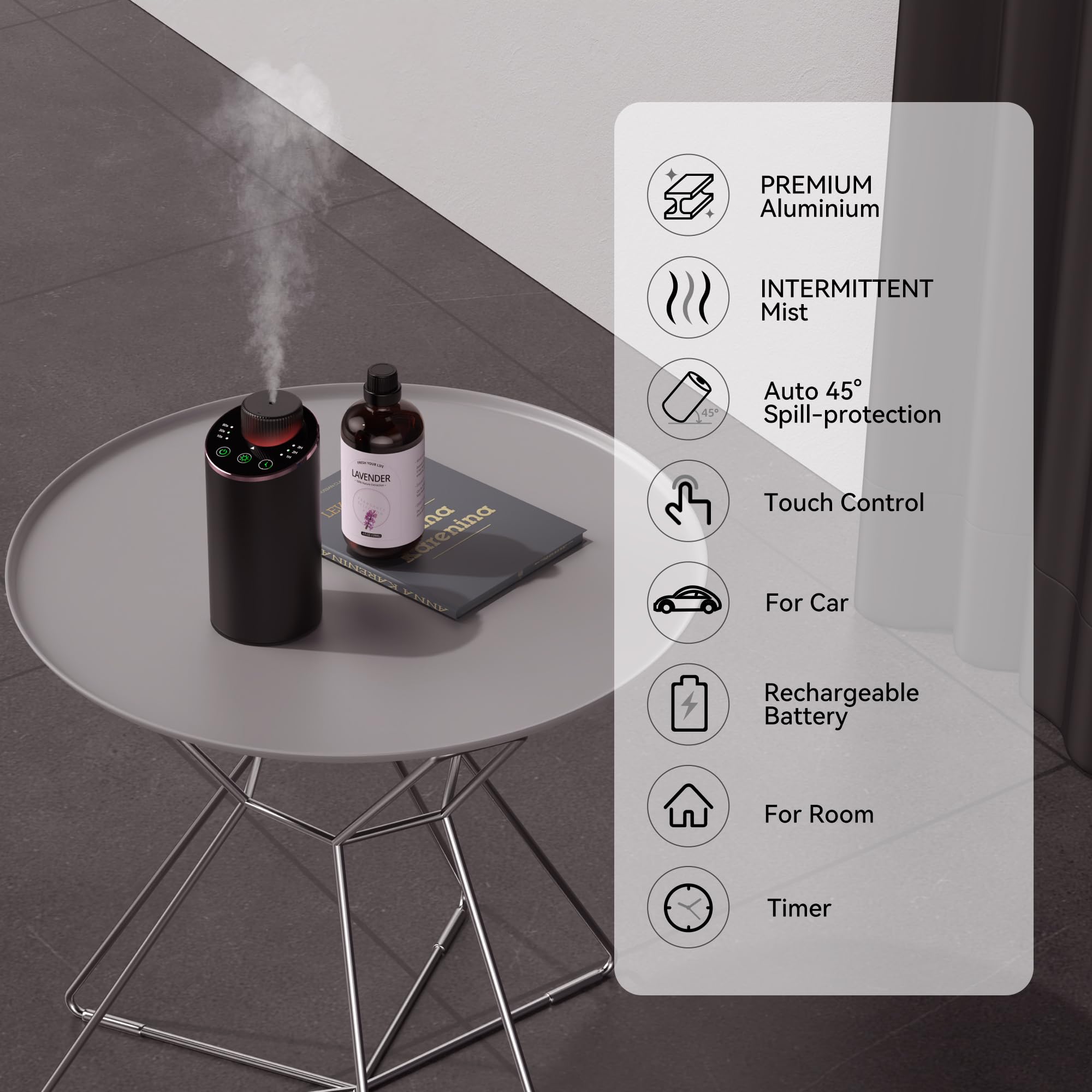 JAHUYU diffuseur sans eau pour voiture, parfum frais en déplacement.