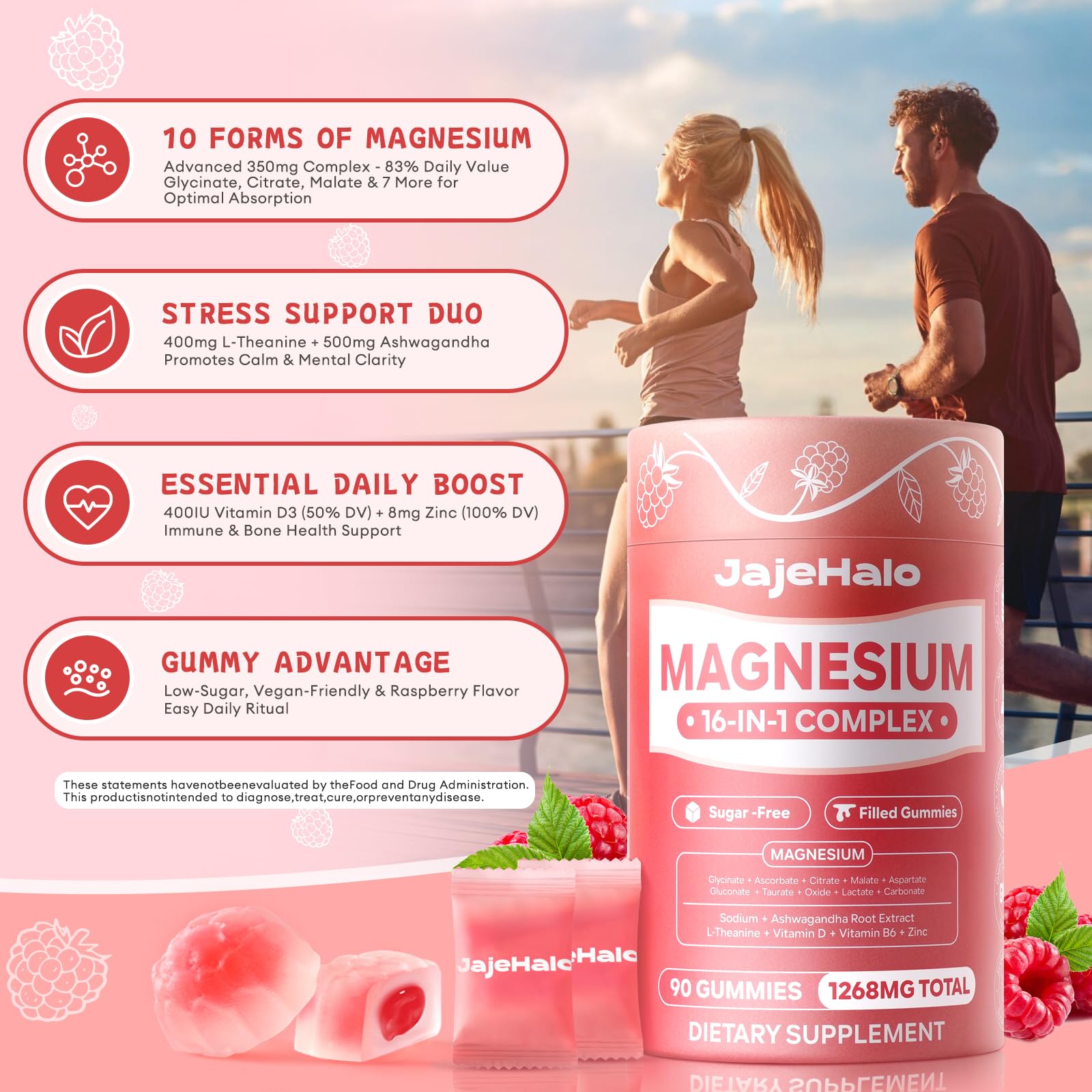 Gommes Jajehalo Magnesium Complex - Gommes en forme de cœur, texture améliorée et meilleure absorption