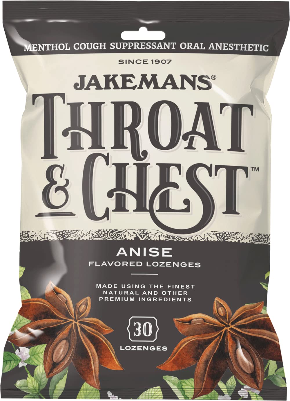 Jakemans pastilles menthol anisée, gros plan, douceur mentholée et goût anis distinct.