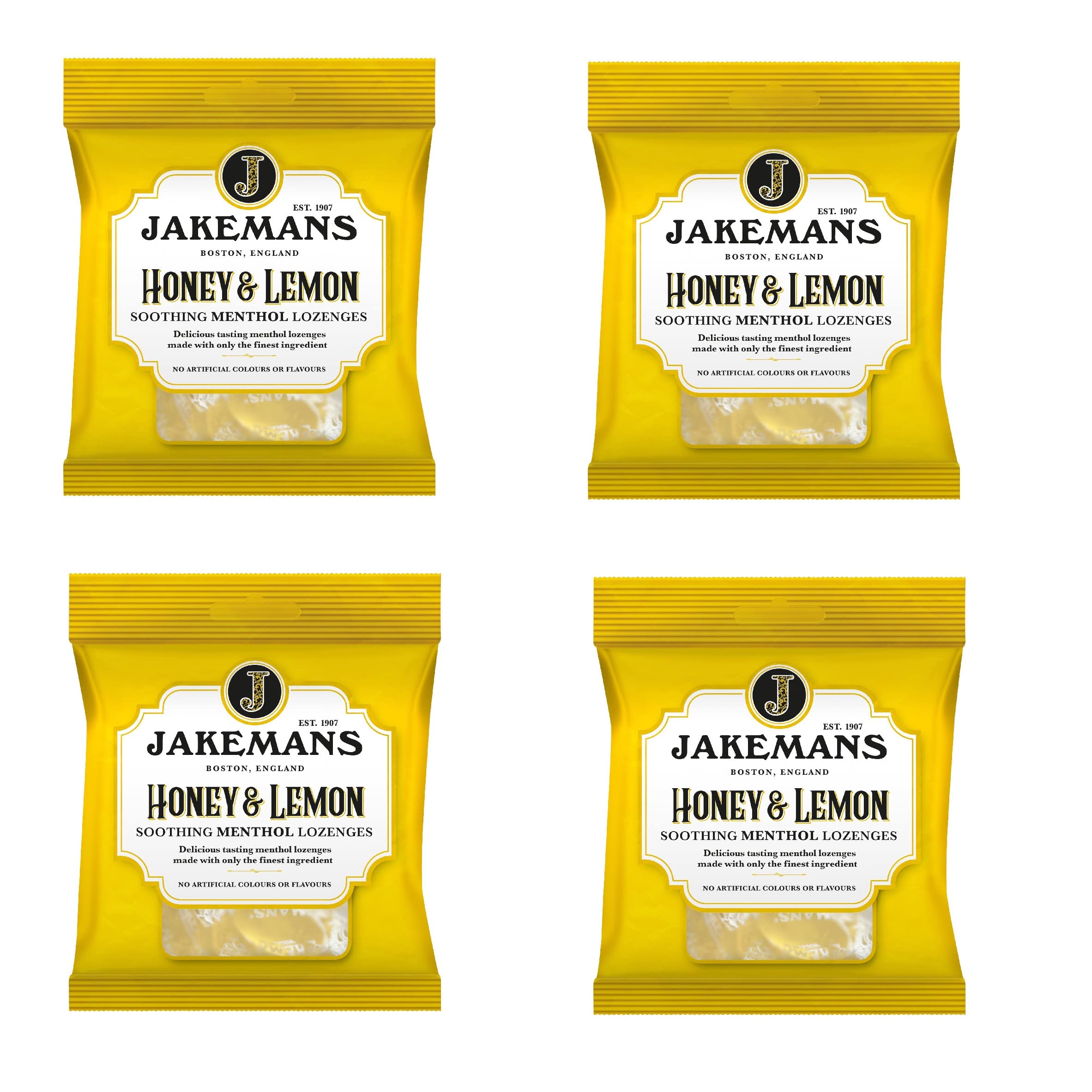 Pastilles Jakeman's miel-citron-menthol, face du paquet, douceur apaisante pour la gorge