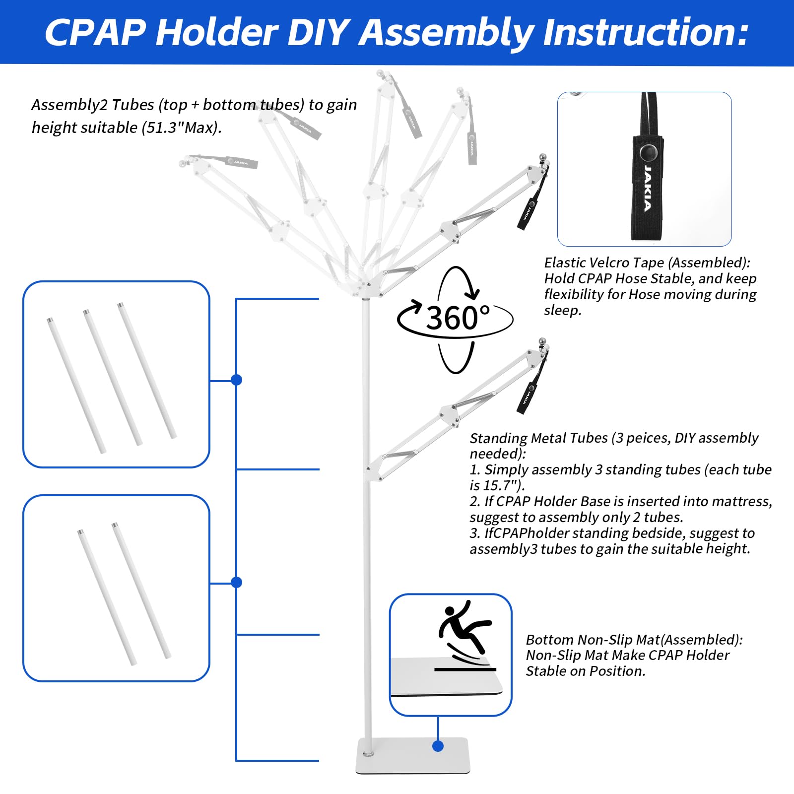 Bandage de maintien du tuyau CPAP pour fixation sécurisée.