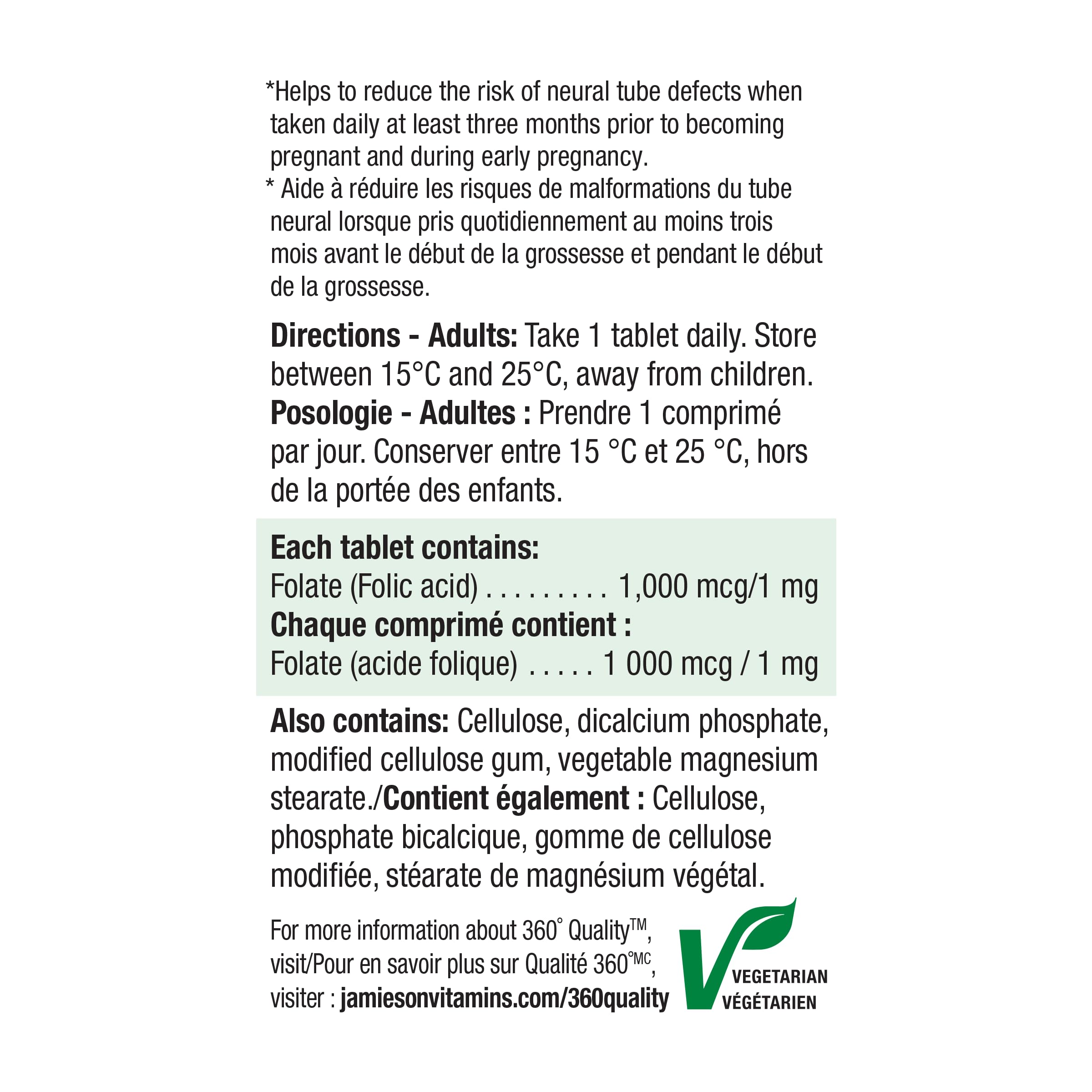 Guide préconception Jamieson Acide Folique, conseils d'utilisation.