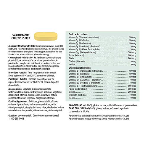 Jamieson Timed Release B100 caplets améliorés avec B12 et Biotine.