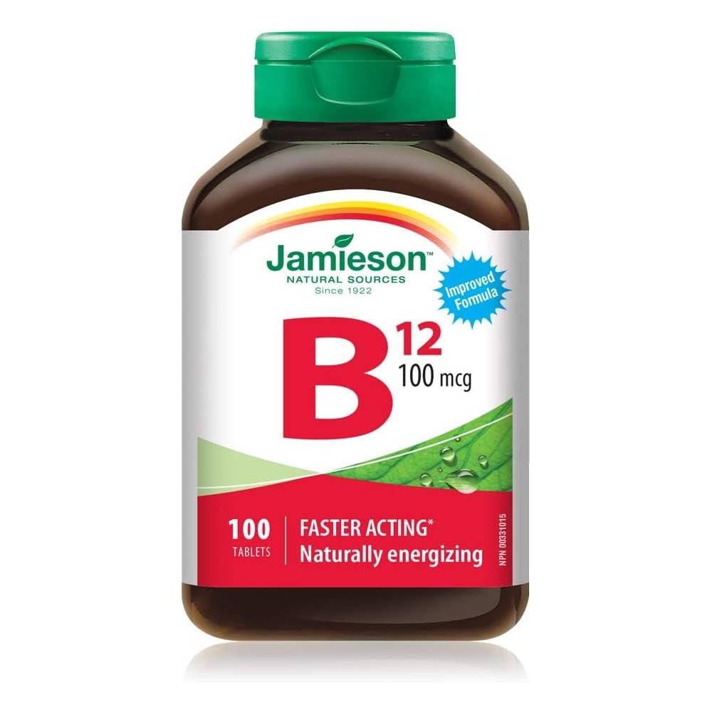 Jamieson B12 methylcobalamin pack shot, énergie naturelle au quotidien.