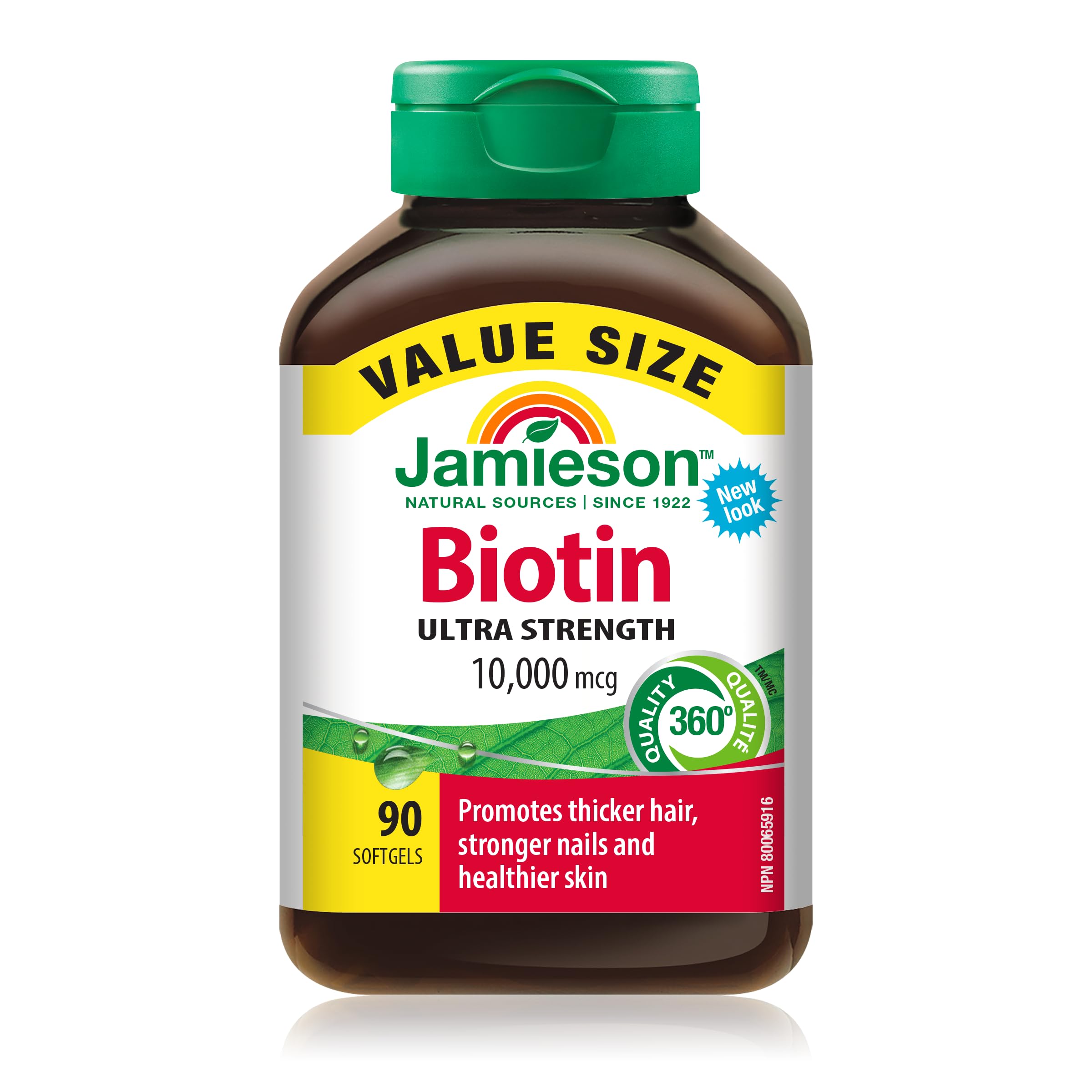 Biotine Jamieson 10 000 mcg, flacon softgels, soutien potentiel pour cheveux et ongles