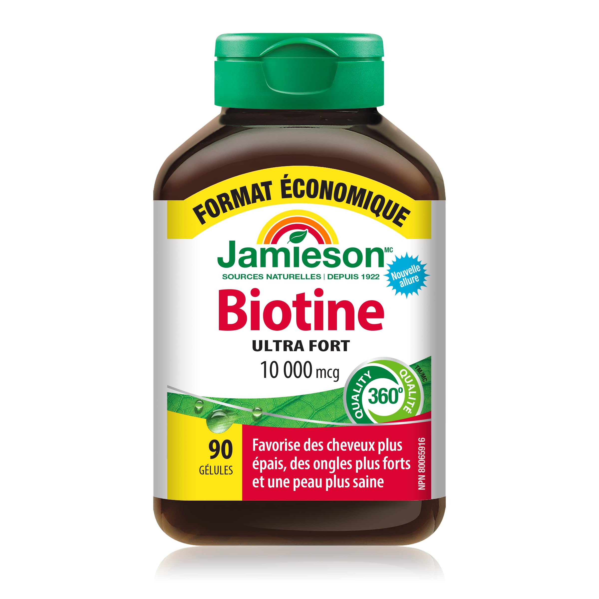 Biotine Jamieson 10 000 mcg, capsules molles, usage quotidien pour cheveux fortifiés
