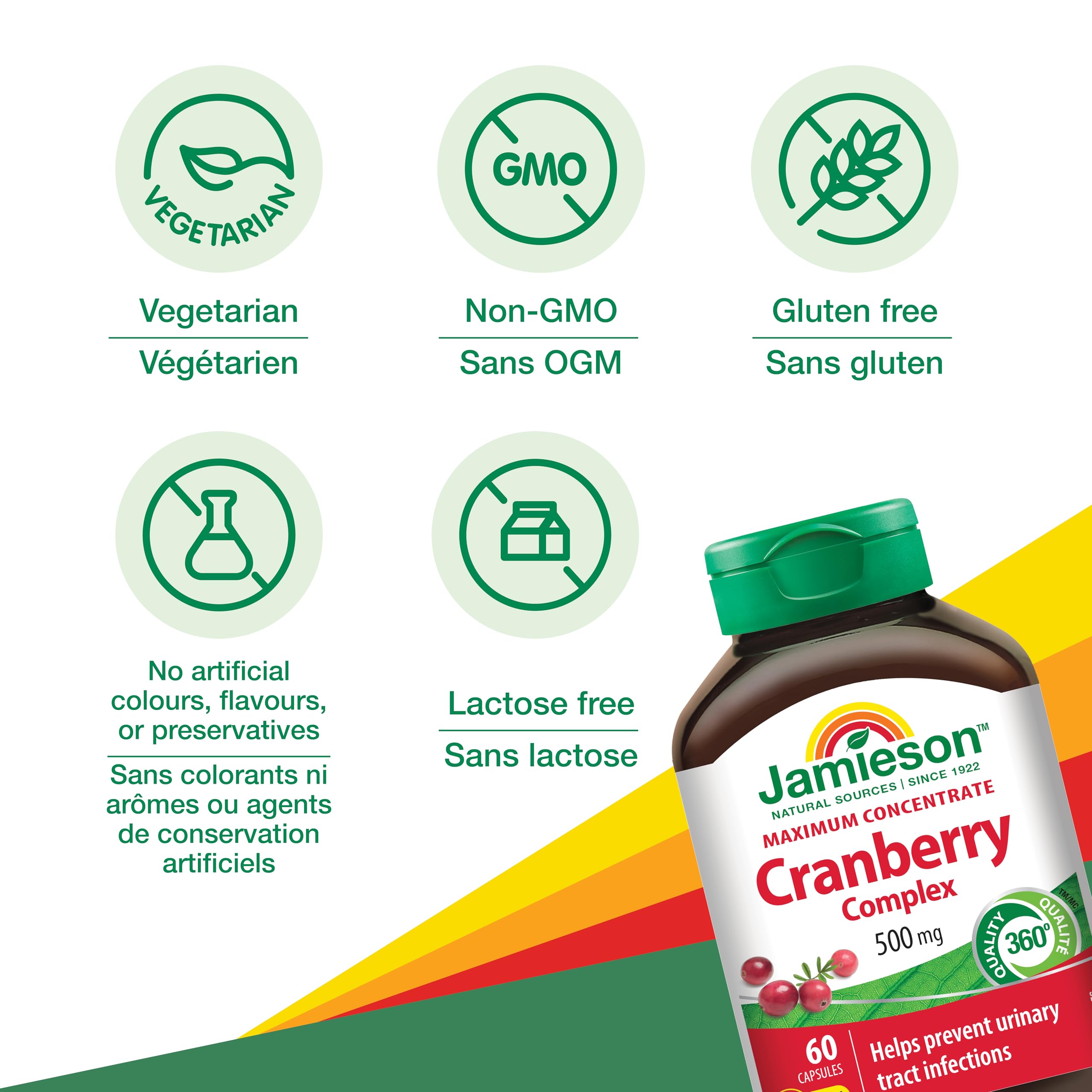 Étiquette Jamieson Cranberry Complex – informations claires et sans allergènes.