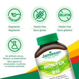 Étiquette nutritionnelle claire Jamieson Iron B12, informations utiles.