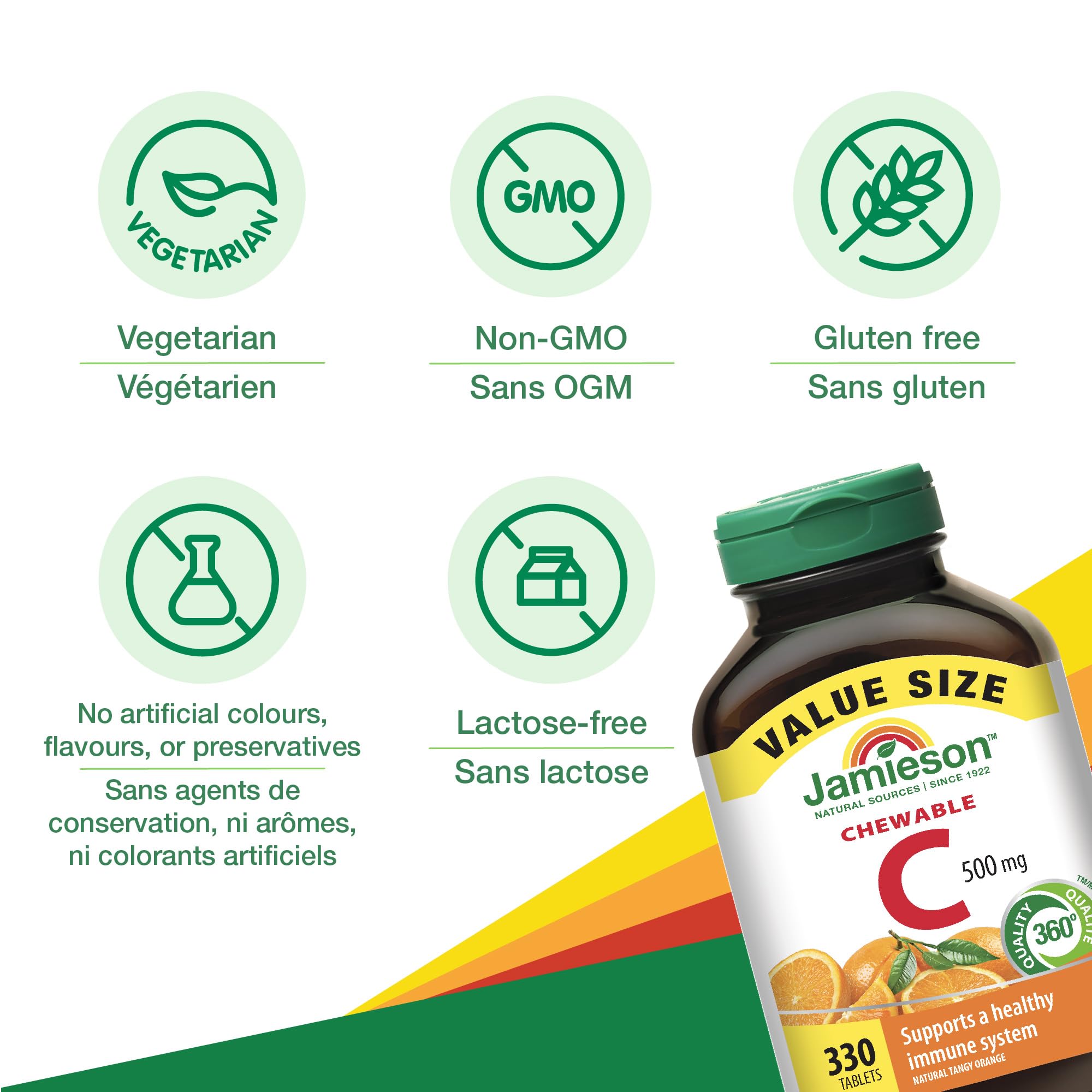 Gommes Jamieson vitamine-C 500 mg, pratique à emporter dans le sac.