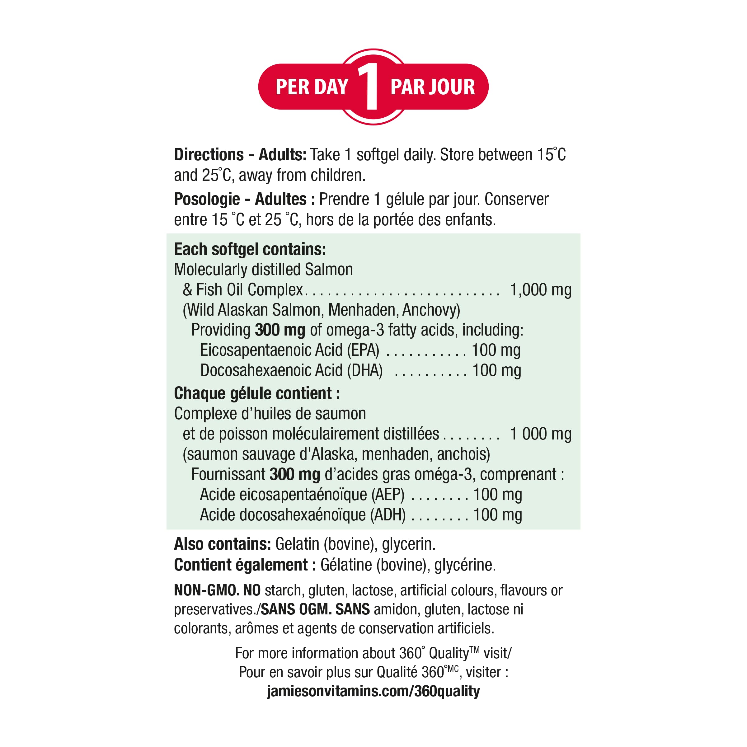 Gélules Jamieson Omega-3 prêtes à être prises facilement.