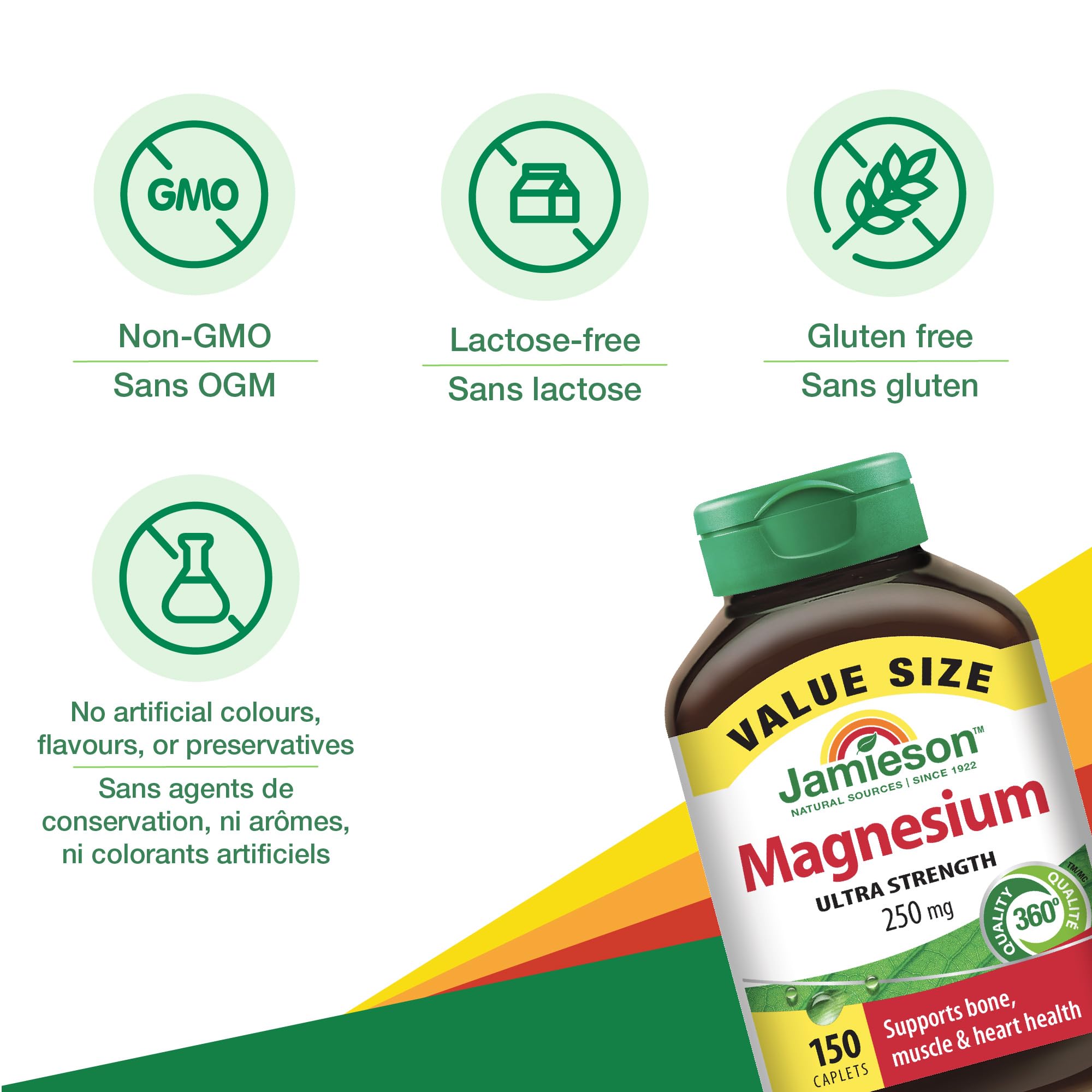 Aperçu de la bouteille Jamieson Magnésium 250 mg, pour un usage simple dans la journée.