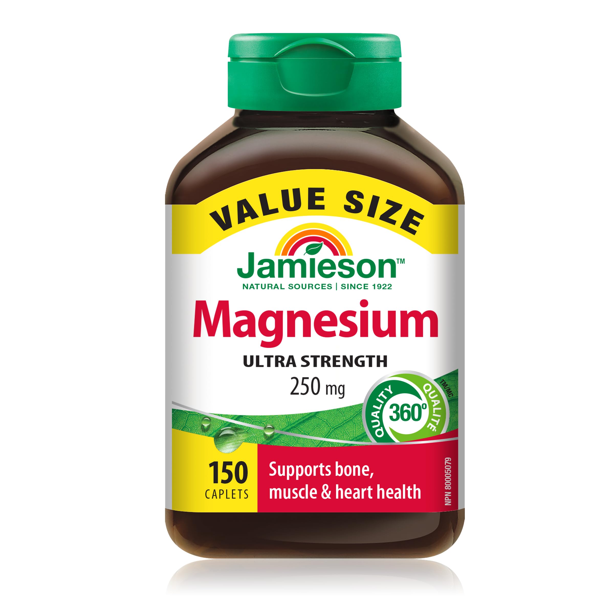 Comprimés Jamieson Magnésium 250 mg, emballage pratique pour dosage quotidien.