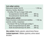 Étiquette Jamieson Omega3 Extra Strength, sans arrière-goût et utile pour la routine bien-être.