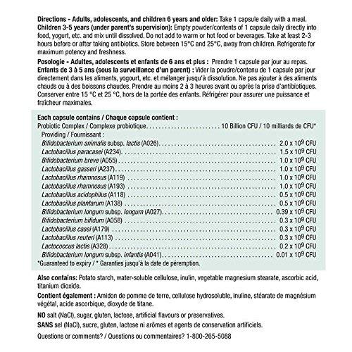Etiquette lisible sur la bouteille Jamieson Probiotique, rangement pratique.